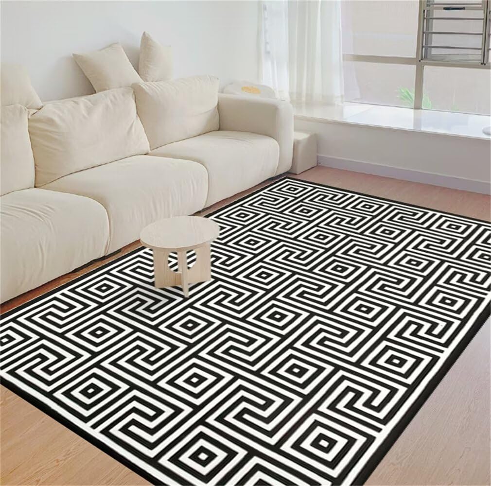 Tapis chambre garçon 180x230cm géométrique noir et blanc facile à nettoyer