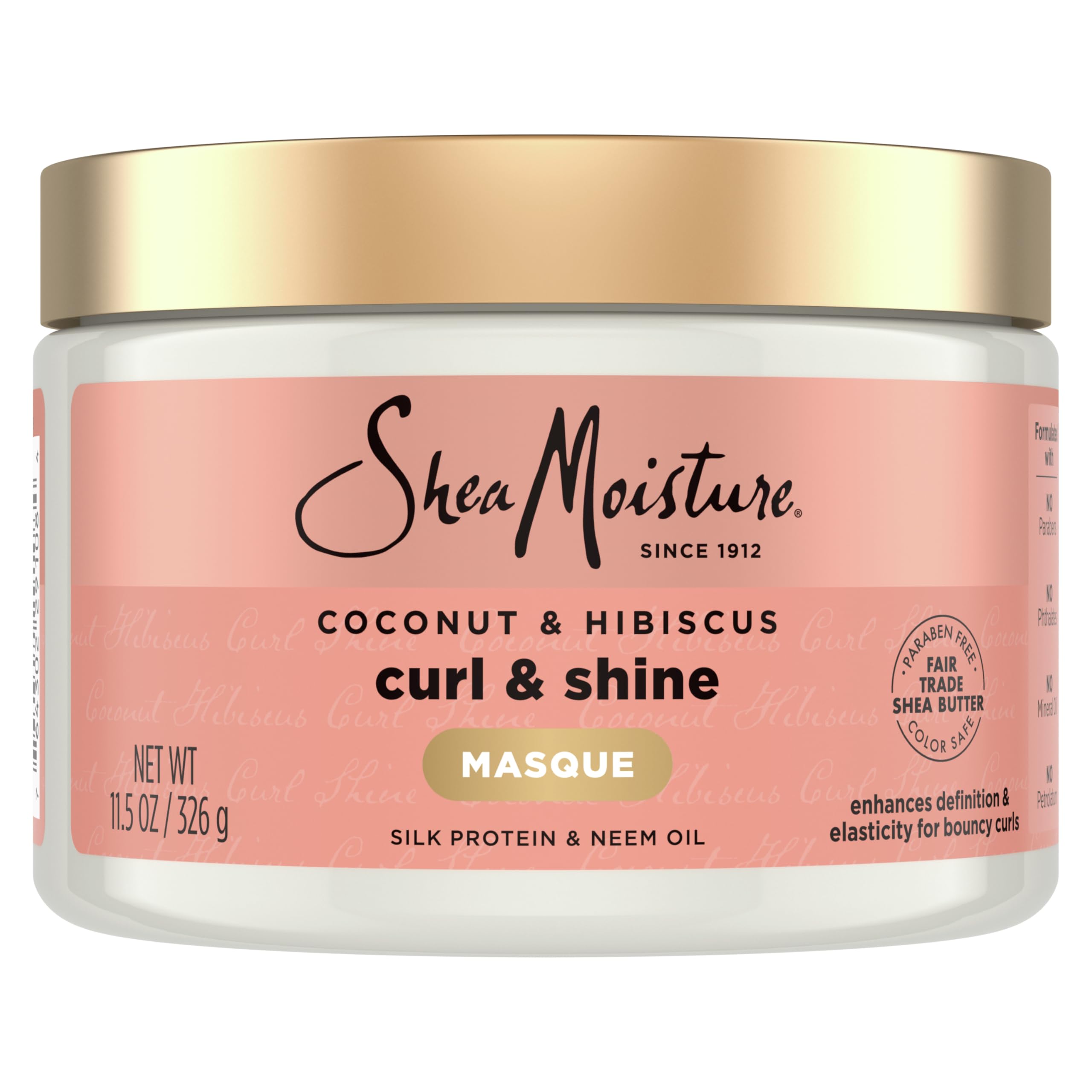 SHEA MOISTURE Coconut and Hibiscus Curl and Shine Hair Masque for Unisex 12 oz, Multi 12 ounces