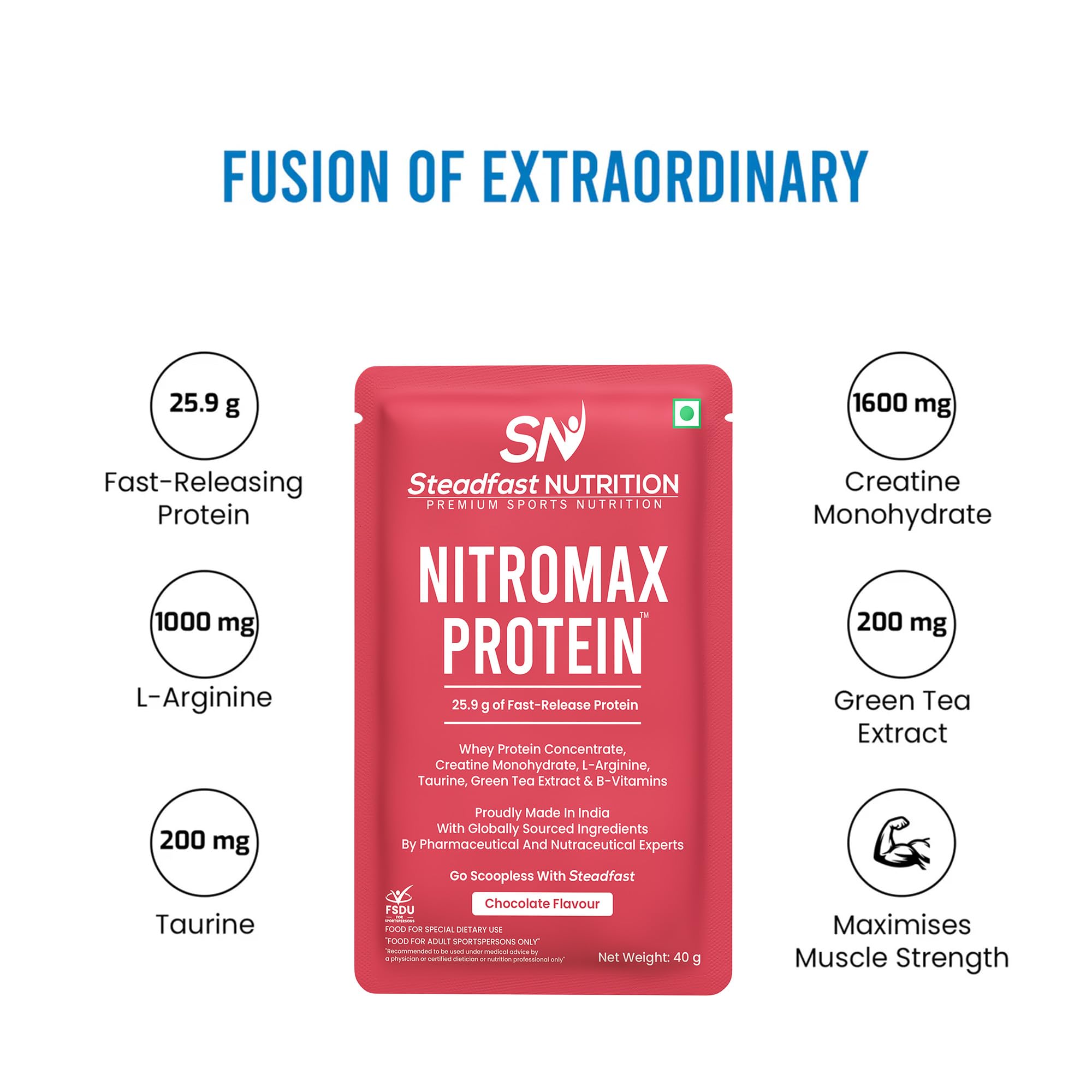 Steadfast Nutrition NITROMAX Whey PROTEIN + Creatine, (1.2kg) Choc, 30 Serv — Amazon image 2