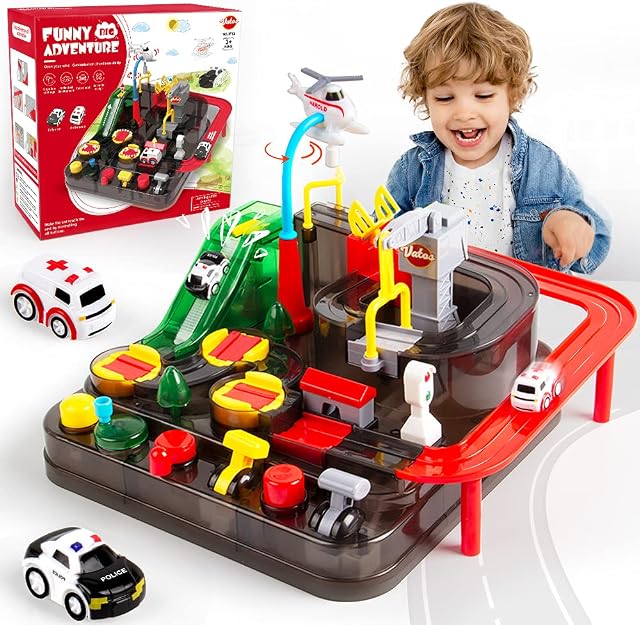 VATOS Car Race Track Toys for 3 4 5 6 7 8 Year Old Boys Girls Car Adventure Toys for Kids Intelligence Educational Puzzle Car Playsets Engineering Toy Vehicles Preschool Best Gift for Kids Age 3+