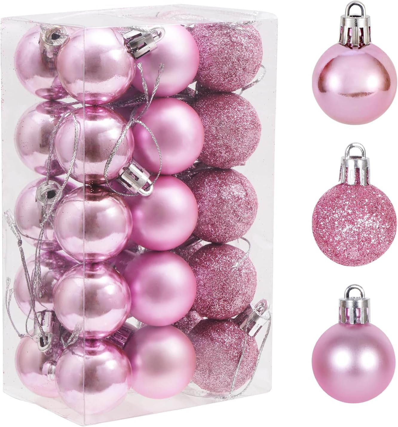 30ct Christmas Ball Ornaments, 1.18" Shatterproof Tree Decorations, Perfect Hanging Ball for Indoor/Outdoor Holiday Party Decor (Pink) Pink 1.18"