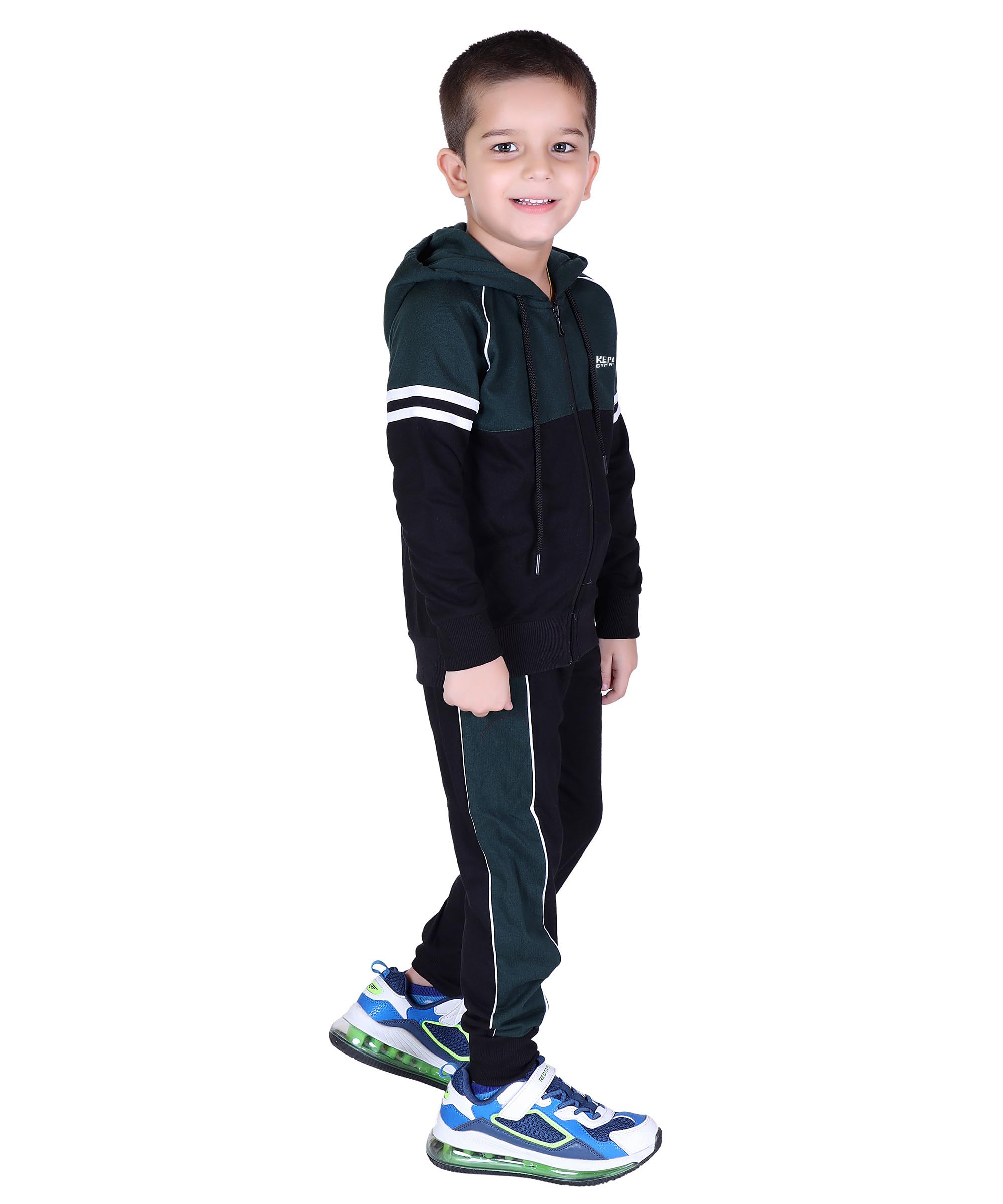 Kepa Boys Track Suit Set Cotton High Neck, Green Black, 10 Years-11 Years 2