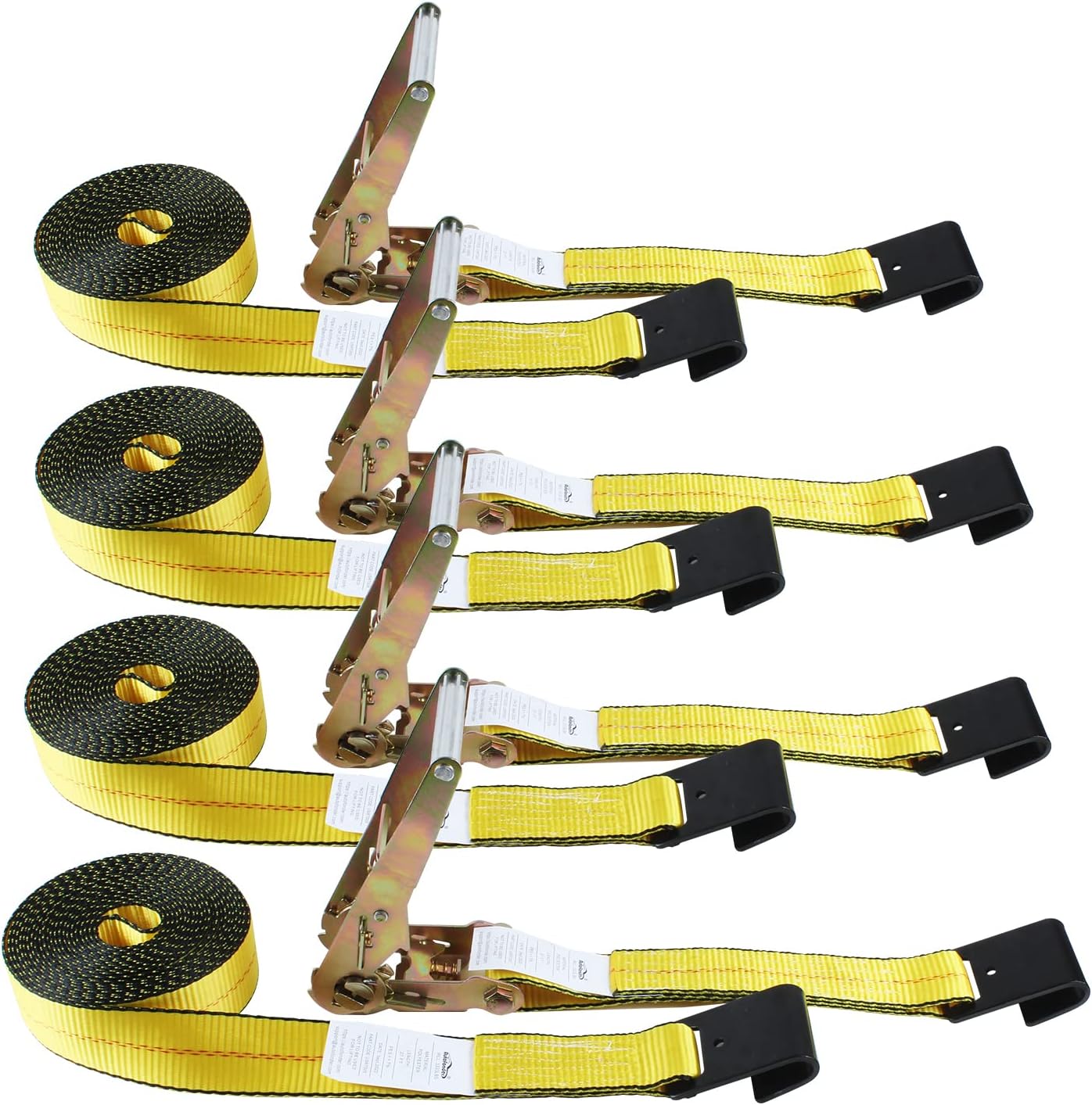Flat Hook Ratchet Straps-Tie Down Straps Heavy Duty-2 Inch x 27 Feet-Weather Resistant Strap -3,333 Pound Working Load Limit-for Flatbed, Truck, Trailers Pickup(4 Pack)