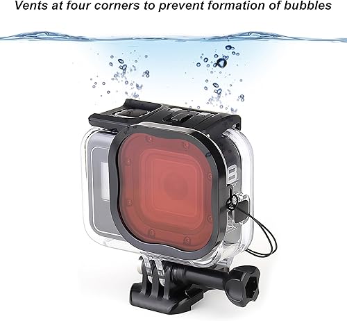 Miniatura 3 de Paquete de 3 filtros de buceo para GoPro Hero 8 9 10 11 12 carcasa oficial impermeable (rojo, rojo claro, filtros magenta)  Corrección de color en