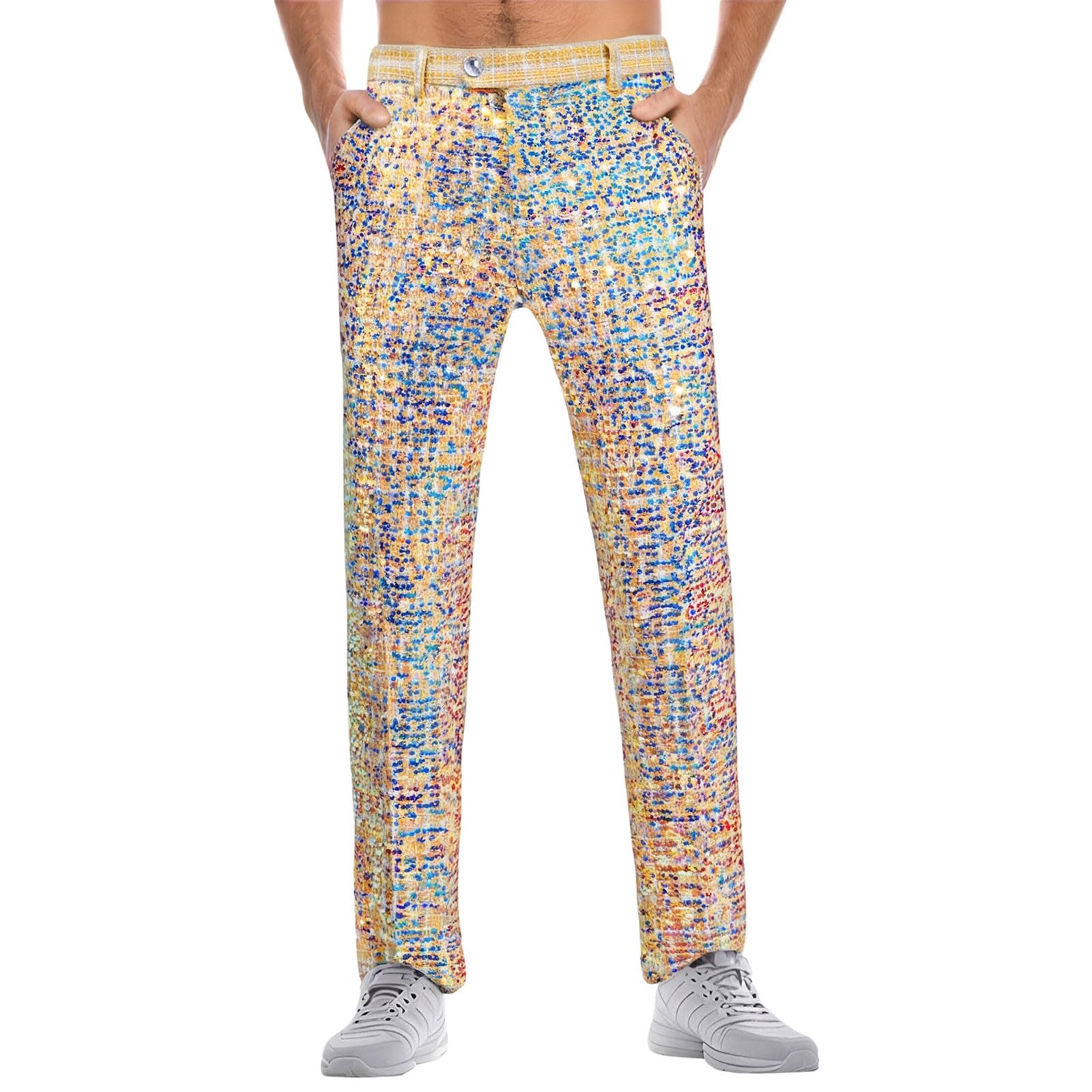 Pantalones de lentejuelas brillantes para hombre, brillantes y metálicos, para danza, jazz, hip hop, ropa de danza, pantalones holgados de los años 70 y 80, ropa de calle, carnaval, disfraz, baile