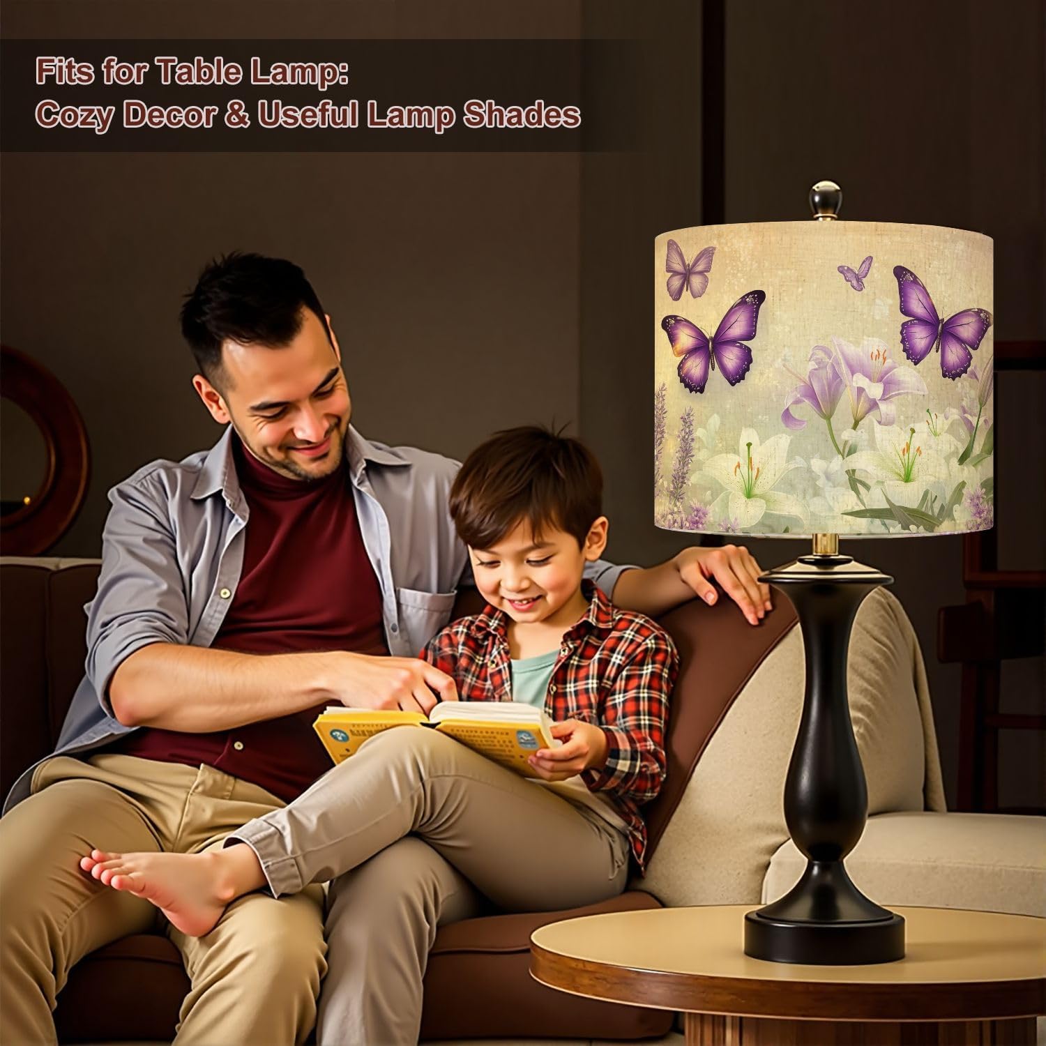 Purple Lampshades Floral Lamp Shades Boho 1 Pack Ethereal Violet Butterflies Lavender Lilies Watercolor Art Light Shade for Table Lamps Floor Lamps Drum Lamp Shades Lampshade Replacement