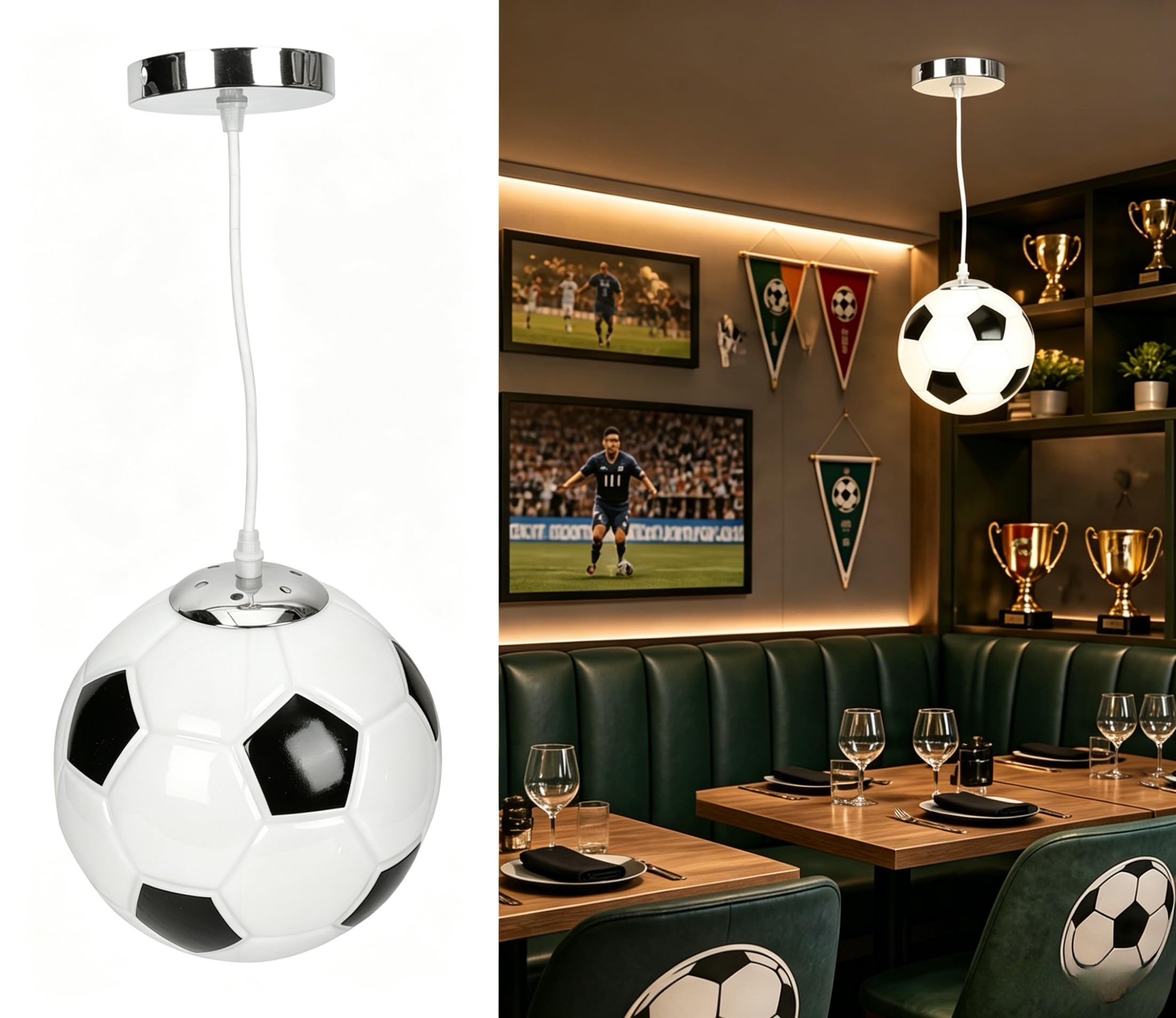 Tofficu Lustre En Verre De Football 8.27In Lampe Suspendue Plafonnier Moderne Pour Chambre Enfant Salon Restaurant Magasin VêTements DéCoration Nordique (Excluant Les ampoules)