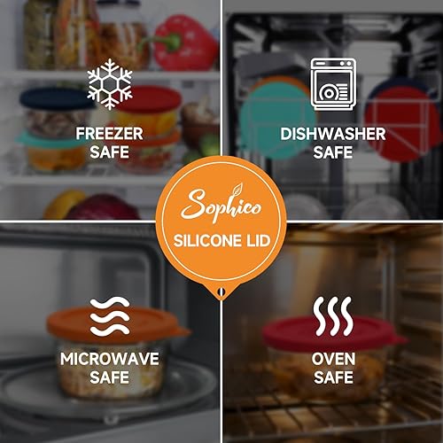 Miniatura 5 de Sophico Tapas Redondas de Almacenamiento de Silicona de 4 Tazas de Repuesto para Tazones de Vidrio Anchor Hocking y Pyrex 7201-PC (Recipiente no