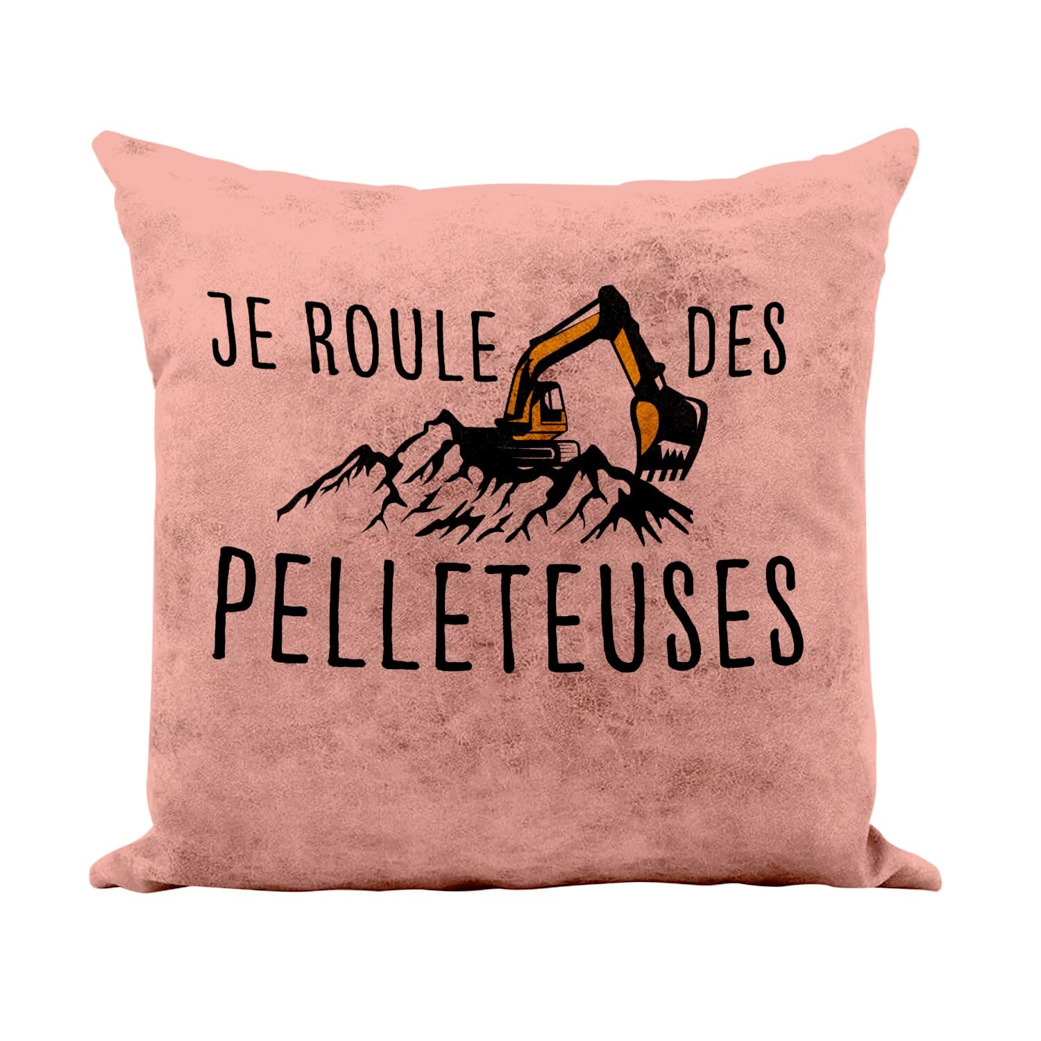 Coussin similicuir rose construction humour 40x40 cm avec housse et rembourrage inclus