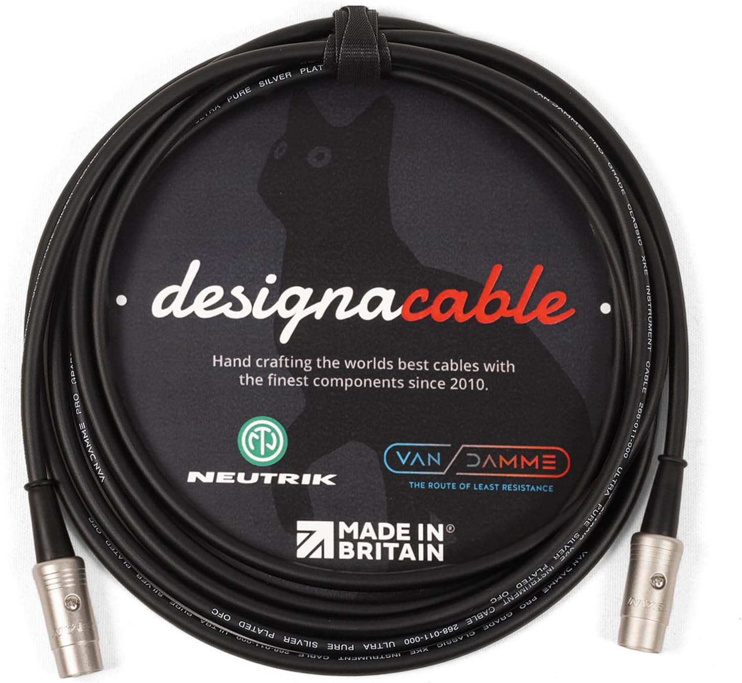 designacable.com 10m - Black Flexible Midi Lead - Handmade in the UK using Van Damme XKE Cable & Rean NYS322 5 Pin DINs.