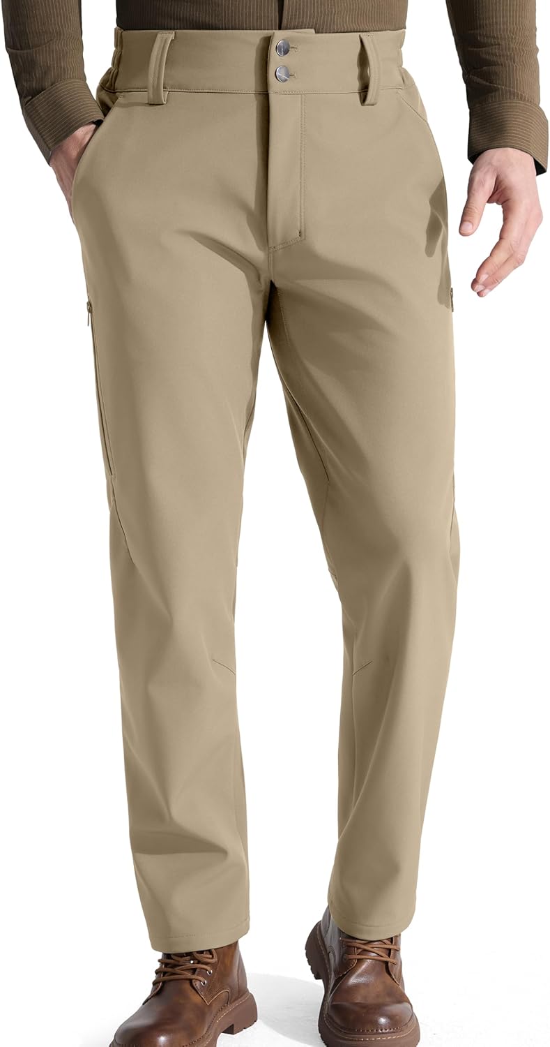 FREE SOLDIER Men's Warm Windproof Winter Fleece Lined Pants Hiking Expandable-Waist Softshell Snow Ski Pants