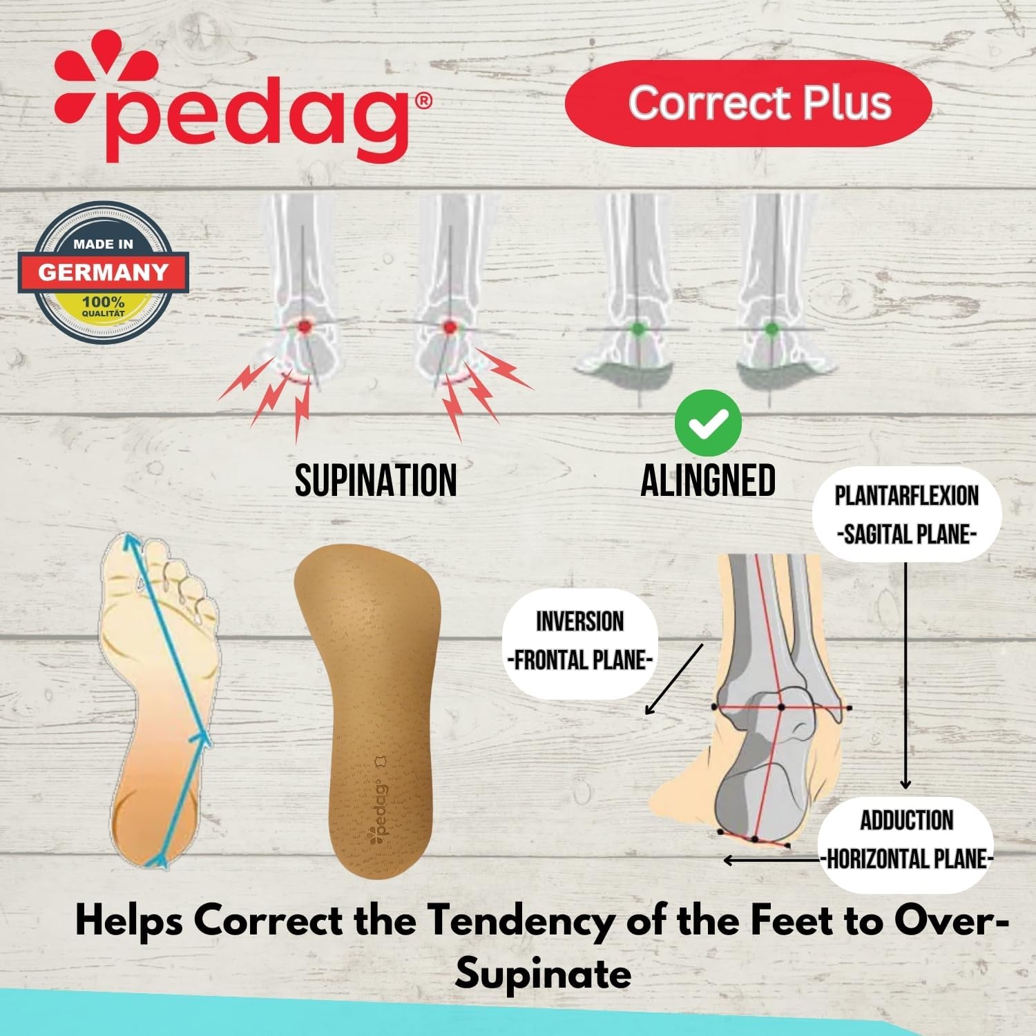 pedag Correct Plus | German Handmade 3/4 Length Wedge for Oversupinators | Vegetable Tanned Leather Top Rubber Orthotic Footbed | 1 Pair, Medium (Size 8-10 Women) - Image 3