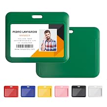 2 Pack Sliding Horizontal ID Badge Holder Hard Green Plastic Card Case Protector Pouch with Clear Window for Office School ID Credit Cards and Proximity Key Cards