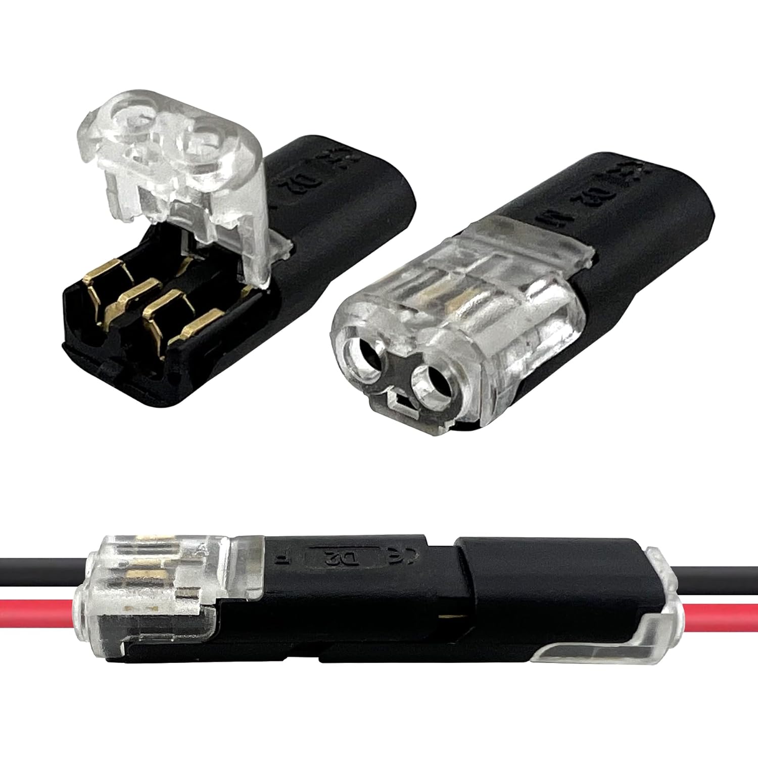 30PCS 2-Pin Double Wire Plug-in Connector with Locking Buckle, No-Stripping Quick Splice Clips for 22-18 AWG LED Strip Light & Electrical Cable, Tool-Free Fast Secure Connection