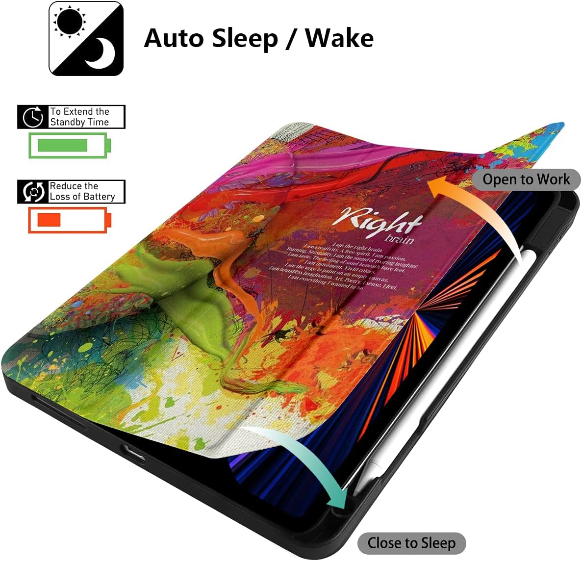 MEEgoodo for iPad Pro M2 12.9 Case 6th/5th/4th/3rd Generation 2022 2021 2020 2018 with Pencil Holder, Tablet Cover with Soft TPU Back Shell, Brain - Image 6