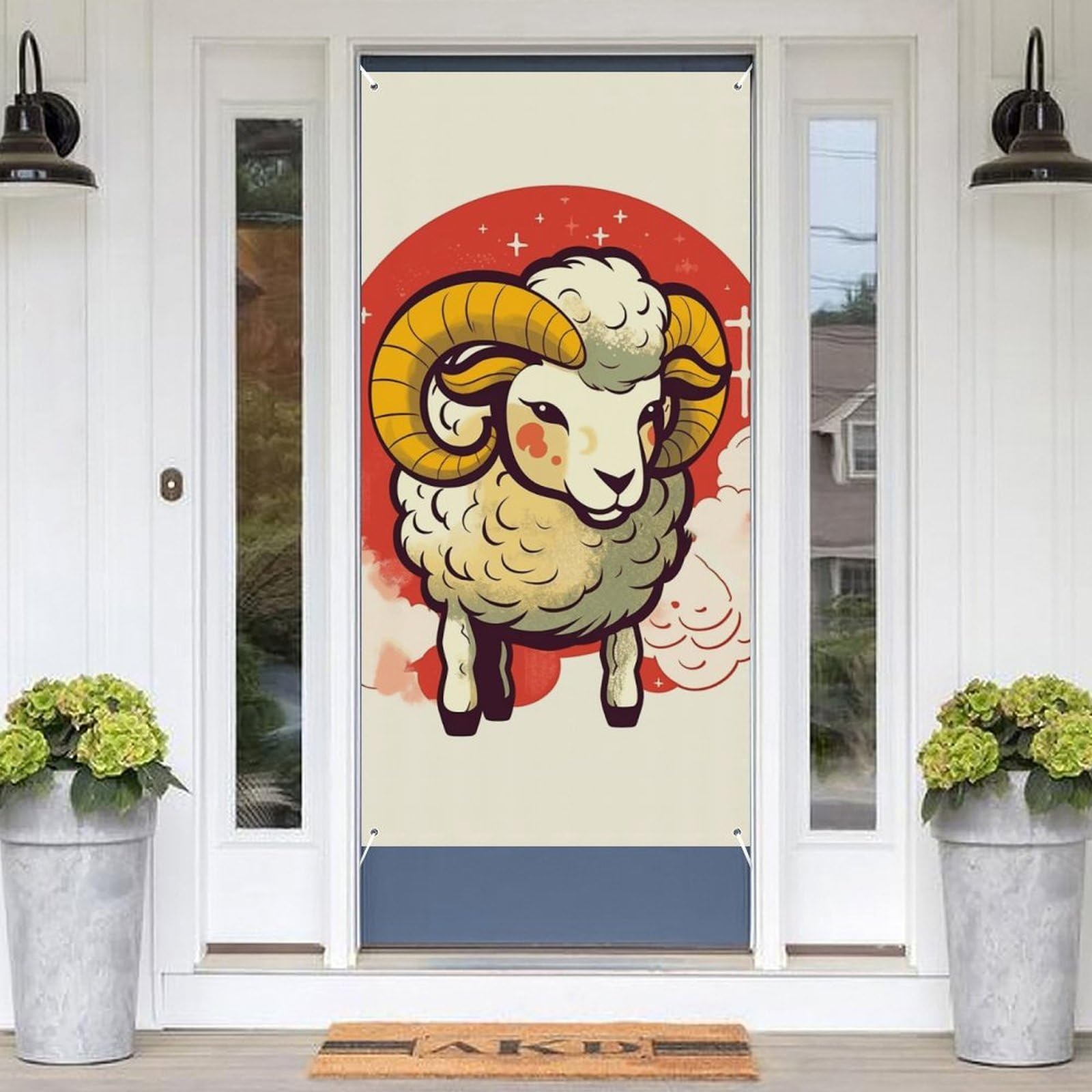 KLOPH Door Cover Decoration Welcome Door Banner Porch Sign Photo Background Doors Curtains for Doorway Privacy Window Curtain Cartoon Sheep Porch Cover Indoor Outdoor Decor 70.9x35.4in