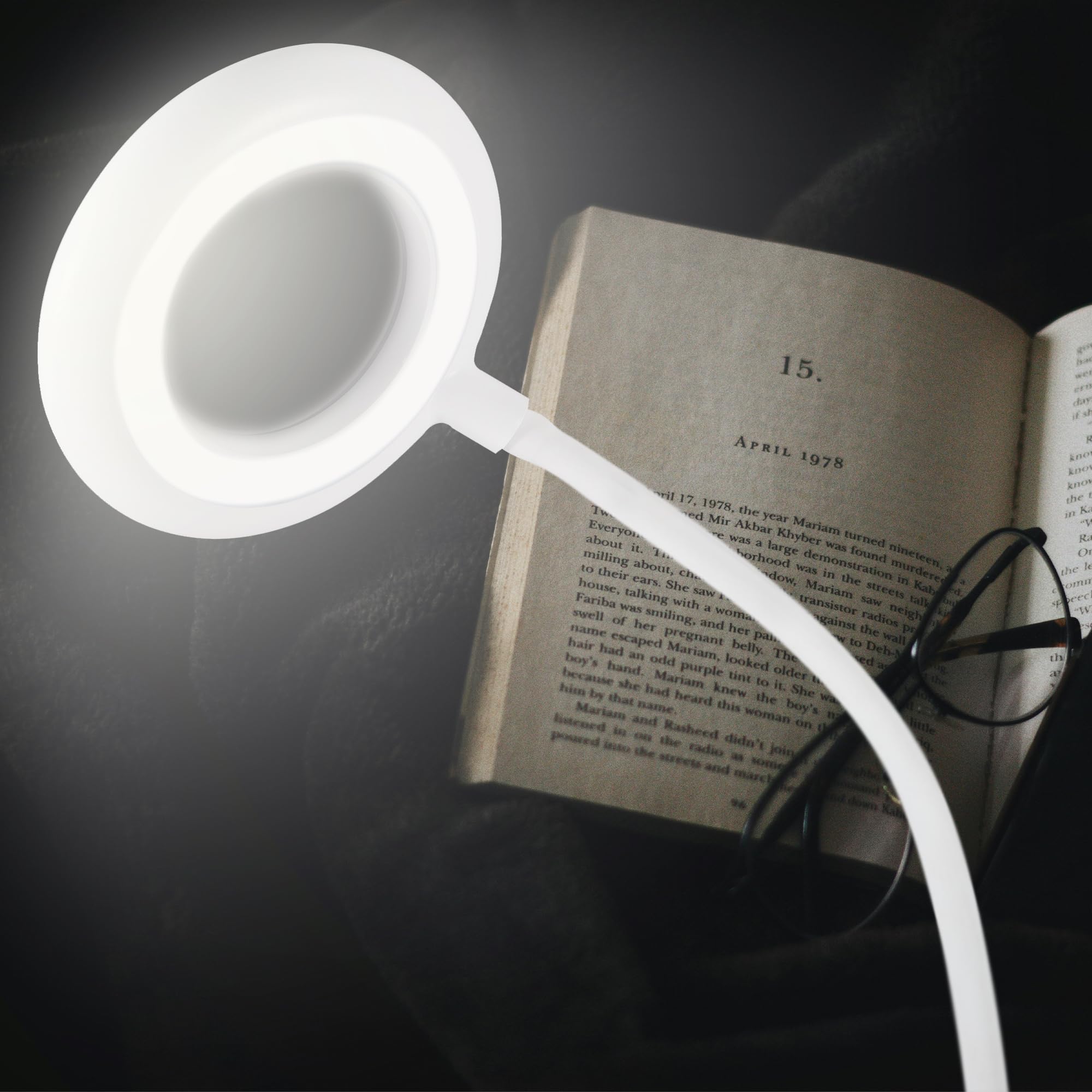 PURElite Ansteck-LED-Lupe – 3-fache Vergrößerung, wiederaufladbare flexible LED-Tischlampe, verstellbarer Hals und Klemme im Lieferumfang enthalten, natürliche Glühbirnen zum Lesen, Nähen,Basteln–Weiß