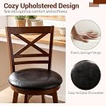 COSTWAY 25'' Barstools Set of 2, 360° Rotating Counter Height Chairs with Backrest & Faux Leather Upholstered Seat, Rubber Wood High Top Seats with Footrest for Dining Room, Kitchen Island (2,25'')