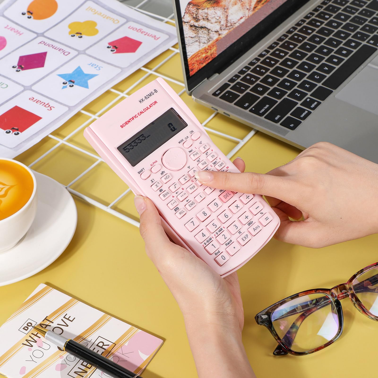 Calculadora científica de ingeniería de 2 líneas, función de visualización, calculadora matemática LCD, ideal para la escuela, aula, oficina, negocios, color rosa, azul, verde, blanco
