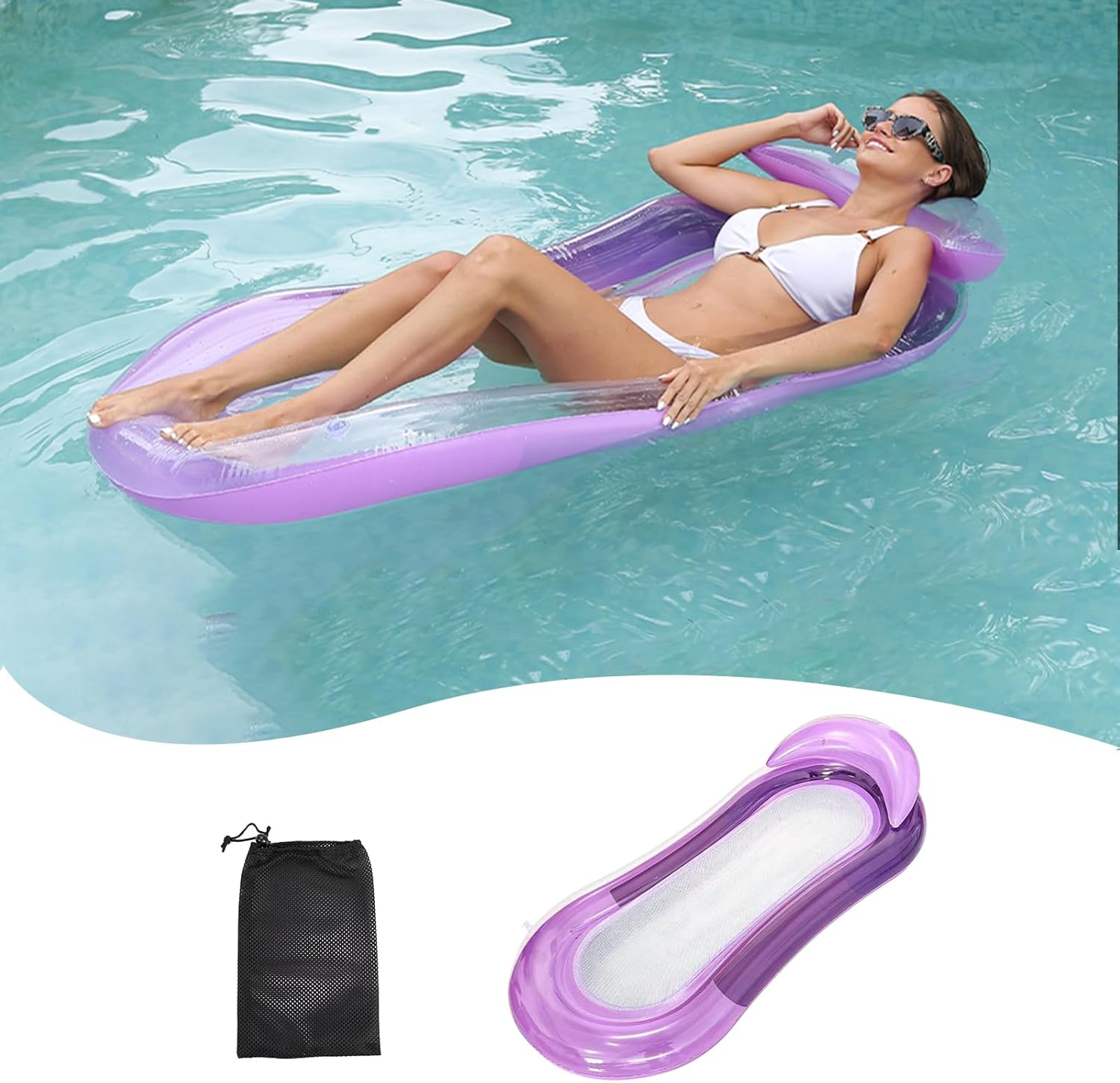 Pool Float Lounger Adult, Float Hammock, Inflatable Water Raft, Swimming Air Sofa for Summer Pool Party Fun