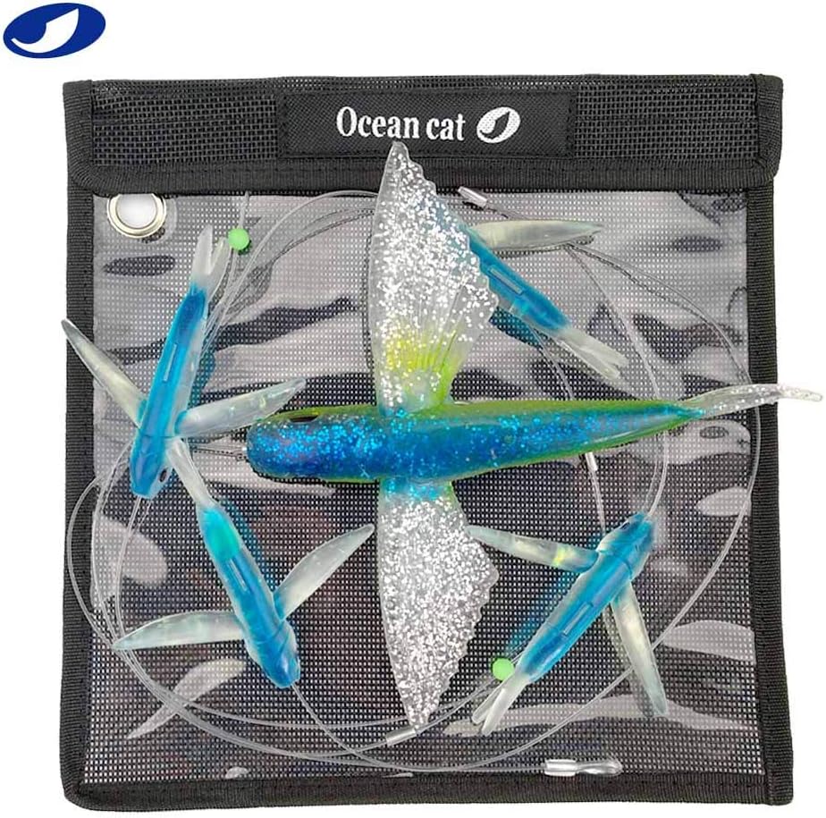 OCEAN CAT Flying Fish Fishing Trolling Lures Baits with Rigged Hook 9/0 for Marlin Tuna Mahi Dolphin Durado Wahoo Big Game Saltwater Fishing Tackle