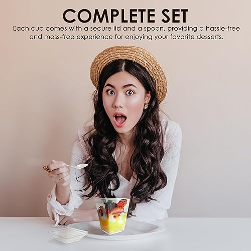 Miniatura 6 de Live Flourished Paquete de 50 vasos desechables de plástico para postre de 5 onzas con tapa y cuchara