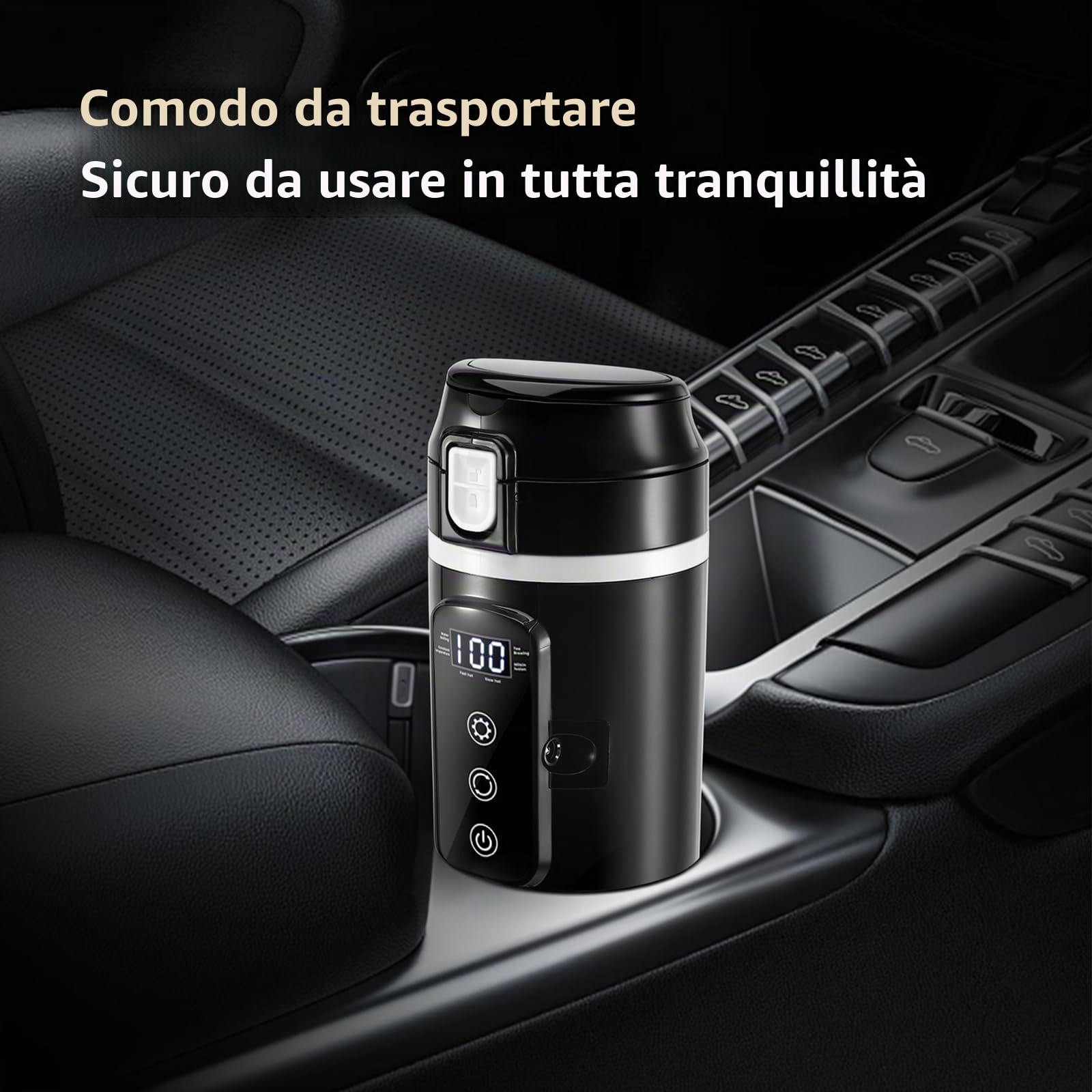 Bollitore elettrico per auto 24V/12V, tazza termica da viaggio da 500ml con display LCD della temperatura – Tazza elettrica per tè/caffè a prova di perdite per auto e camion, riscaldamento rapido fino