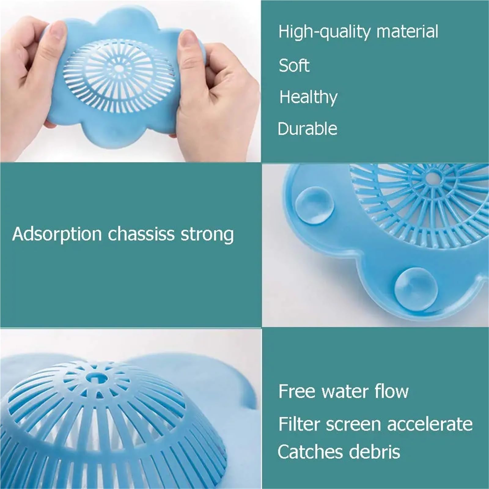 Recogedor de Pelo con tapón succión for desagüe Ducha, Herramientas prácticas, Apto for baño, bañera y Cocina para Fregadero Cocina BañO(4Pcs)