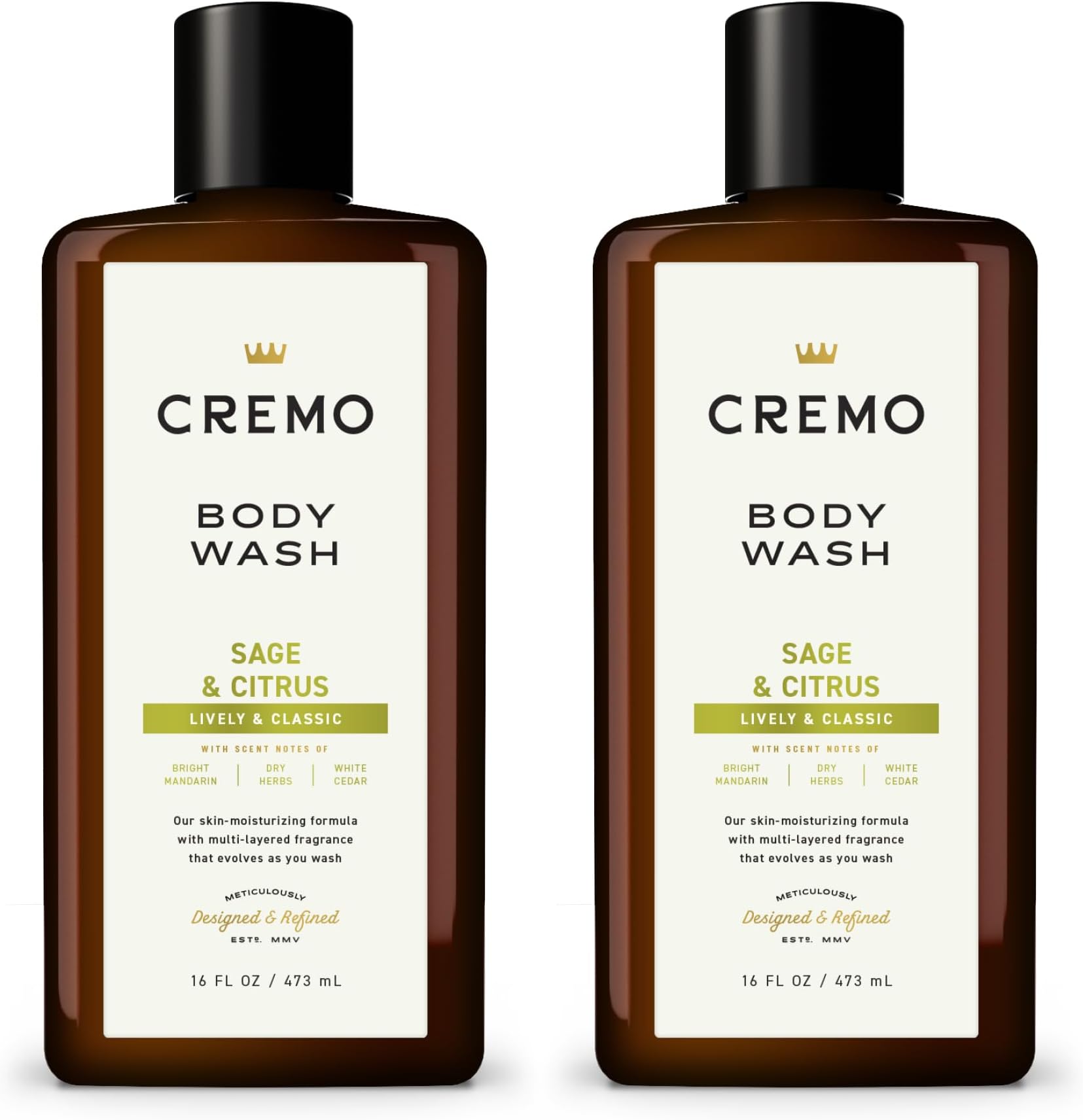Cremo All Season Body Wash, Sage & Citrus, 16 Ounce, 2-pack - Energizing, Fresh Fragrance with the Ultimate Balance of Mountain Sage, Crisp Mandarin and Revitalizing Herbs