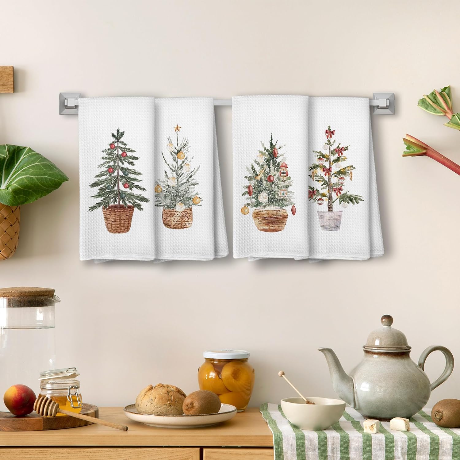 Christmas Tree Kitchen Towels Decor, Winter Christmas Tree Hand Dish Towels for Bathroom, Farmhouse Xmas Holiday Kitchen Bathroom Decor, 16x24 Inch Set of 4 - Image 5