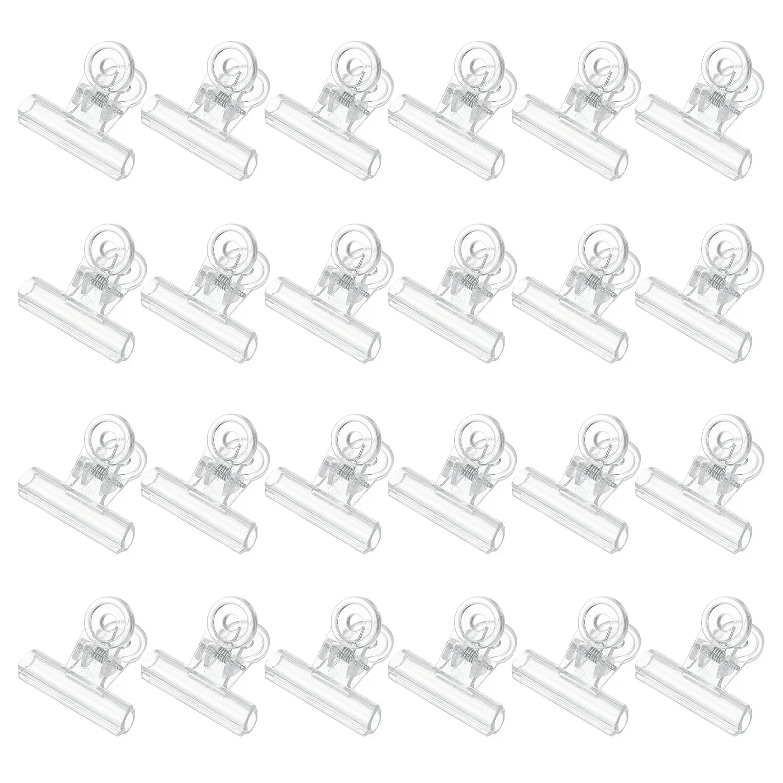 PATIKIL Bull Dog Clip, 24 Pcs Plastic Bull Binder Paper Clip Hinge Paper Clip Clamps for Poster Photo Paper Food Bags Pictures Home Office, Clear, 1.5