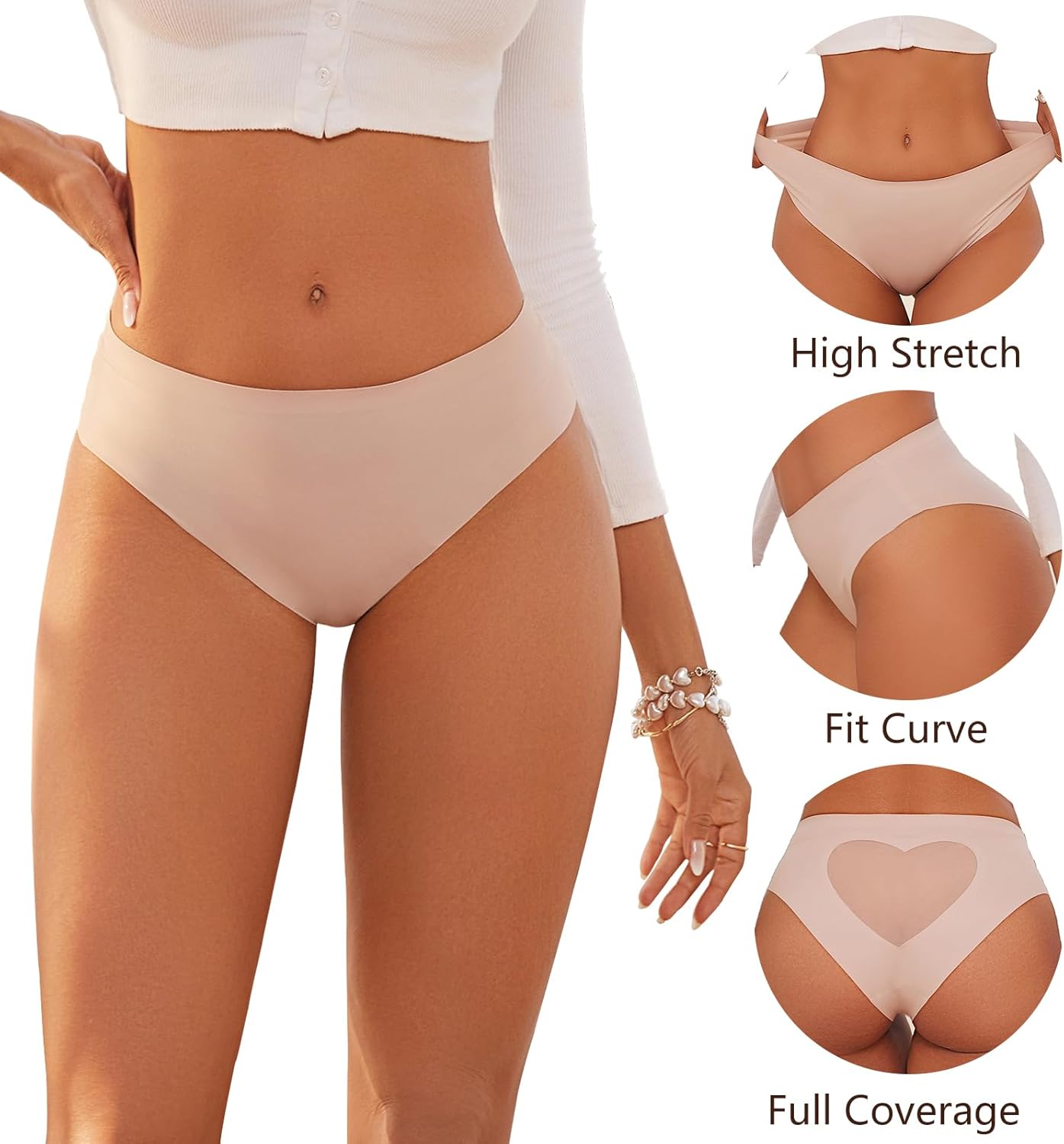 XI LIU 5 Pack Seamless Underwear for Women Cheeky High Waisted Bikini Panties Heart-Shape No Show Underwear - Image 2
