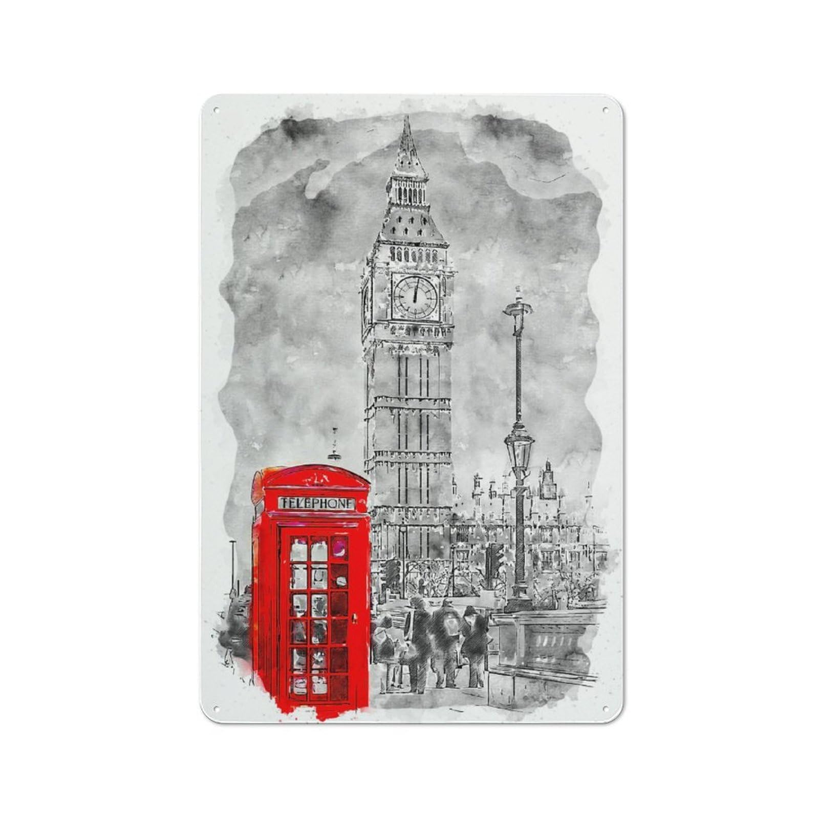 Junmoney Style London - Big Ben Vintage Tin Sign 30X20cm, Vintage Diner Decor For Kitchen, Cafe, Pantry Or Dining Room