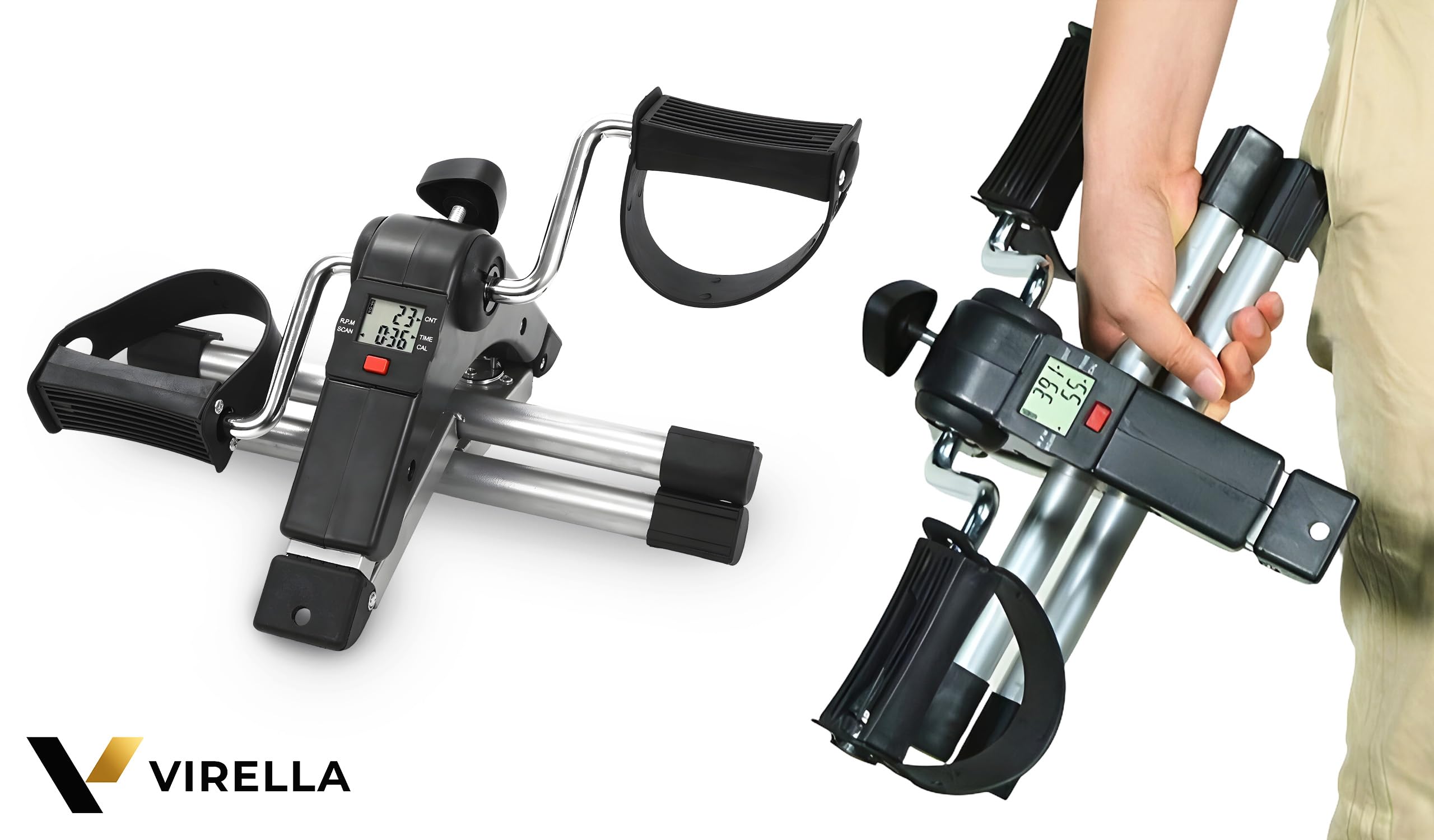 Virella Mini rower treningowy przenośny ćwiczący siłownia fitness noga ramię trening regulowany opór z wyświetlaczem LCD dla kobiet i mężczyzn