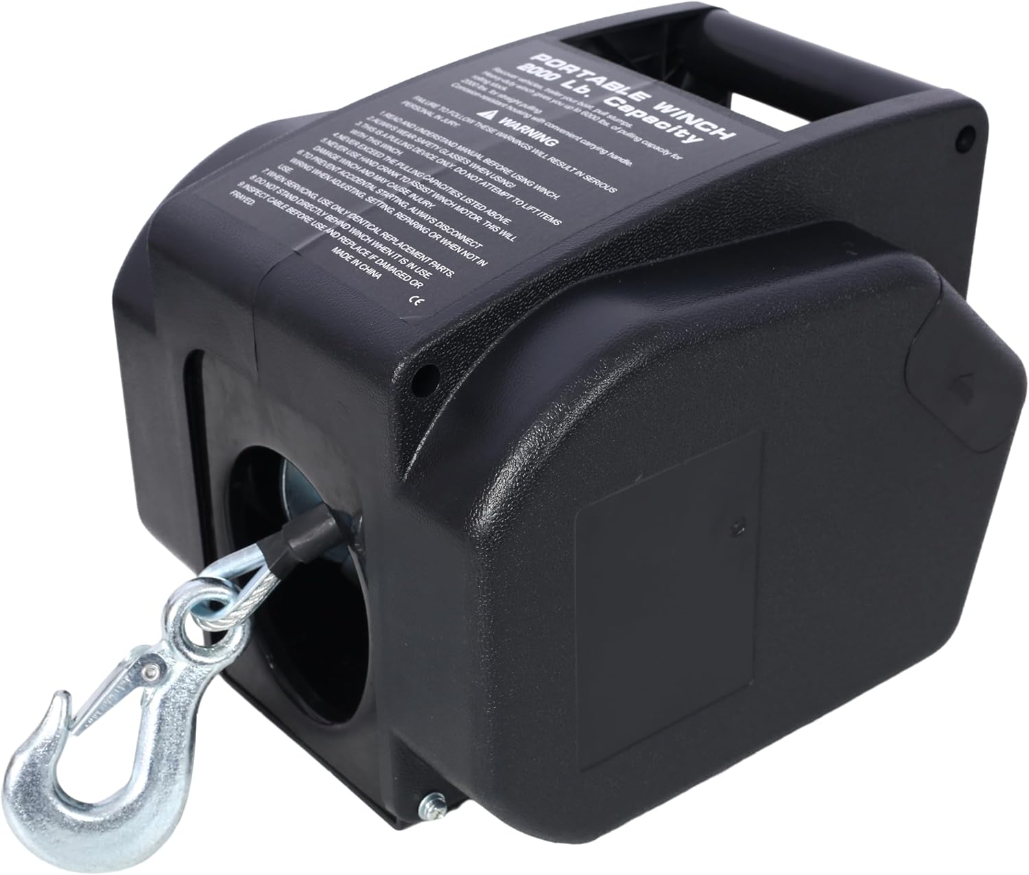 Trailer Winch,Reversible Electric Winch, for Boats up to 5000 lbs.12V,Galvanized Wire Rope, Rapid Mount, Handheld Remote,Power in and Manual Out.Black Plastic casin