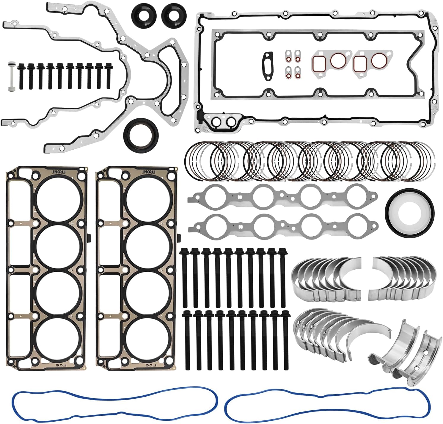 12558178 Engine Rebuild Re-Ring Bearing Kit w/Head Gaskets Bolts Compatible with GM Chevy Gen III LS1 LS6 LQ4 LQ9 4.8L 5.3L 6.0L 1999-2010, ES72220 12551933 12611384