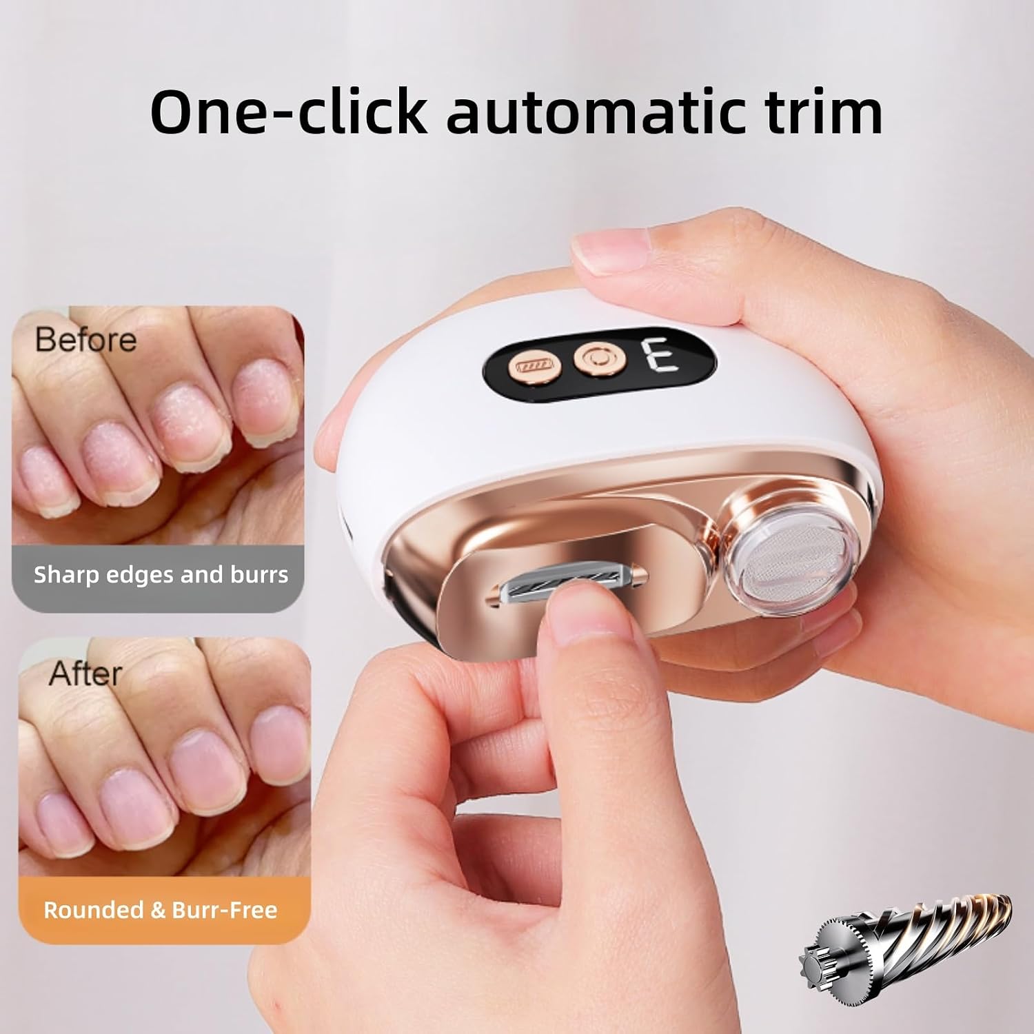 Electric Nail Clippers, 3-Speed Type-C Rechargeable Automatic Nail Trimmer with LED Light, Alloy Blade Nail File for Adults Seniors Babies (Orange)