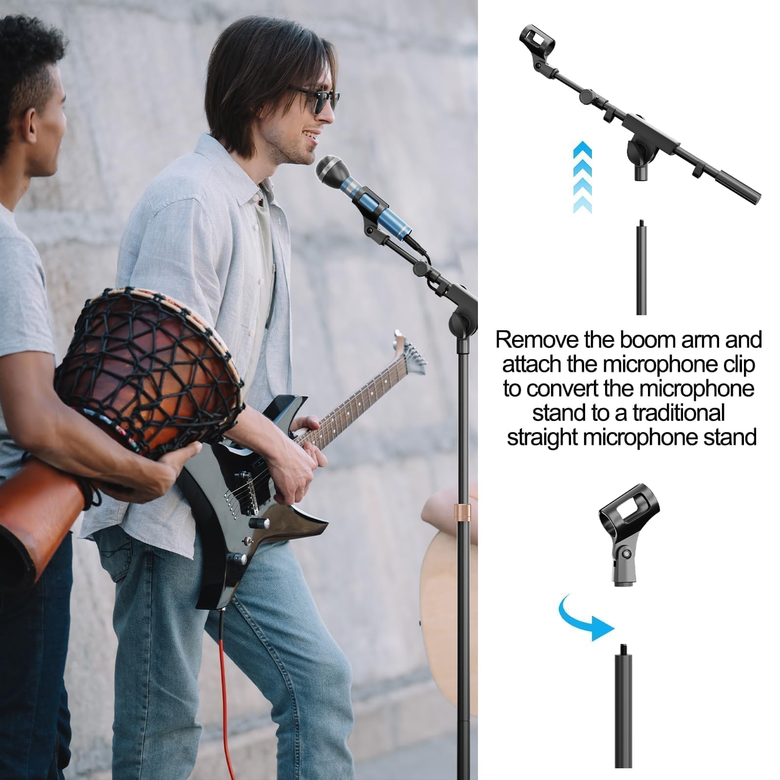 Mikrofonständer mit Galgenarm mit Tragetasche und 2 Mikrofon-Clips, 1 Packung | Höhenverstellbar, umgekehrte Faltung für einfache Lagerung, für Gesangsaufführung, Heimstudio-Aufnahmen, Podcast und Bühne