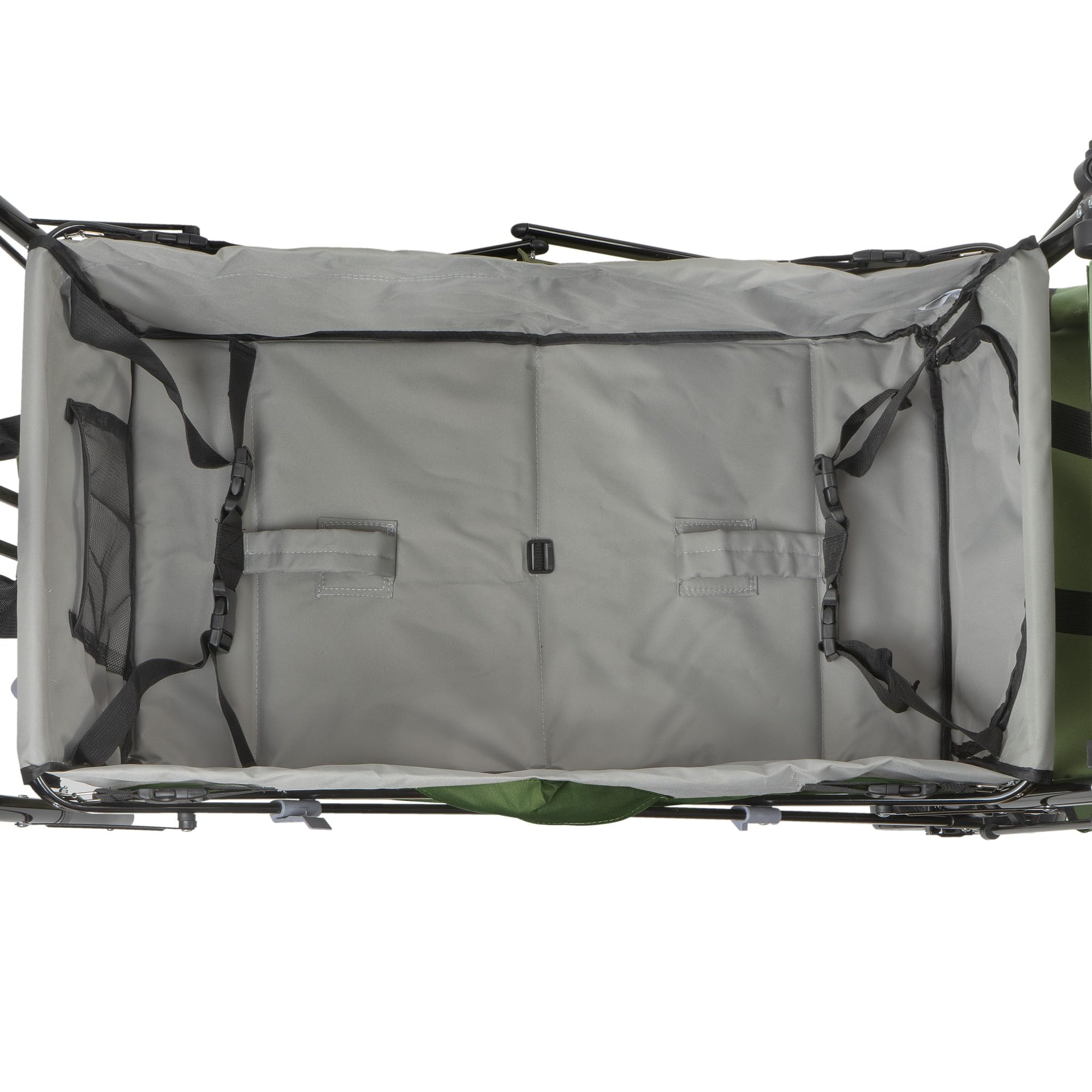 Zelsius Chariot de transport pliable avec toit | Vert/gris | Chariot de transport avec système de sangle | Chariot à main pliable | Chariot de jardin pliable avec toit pare-soleil et diable de