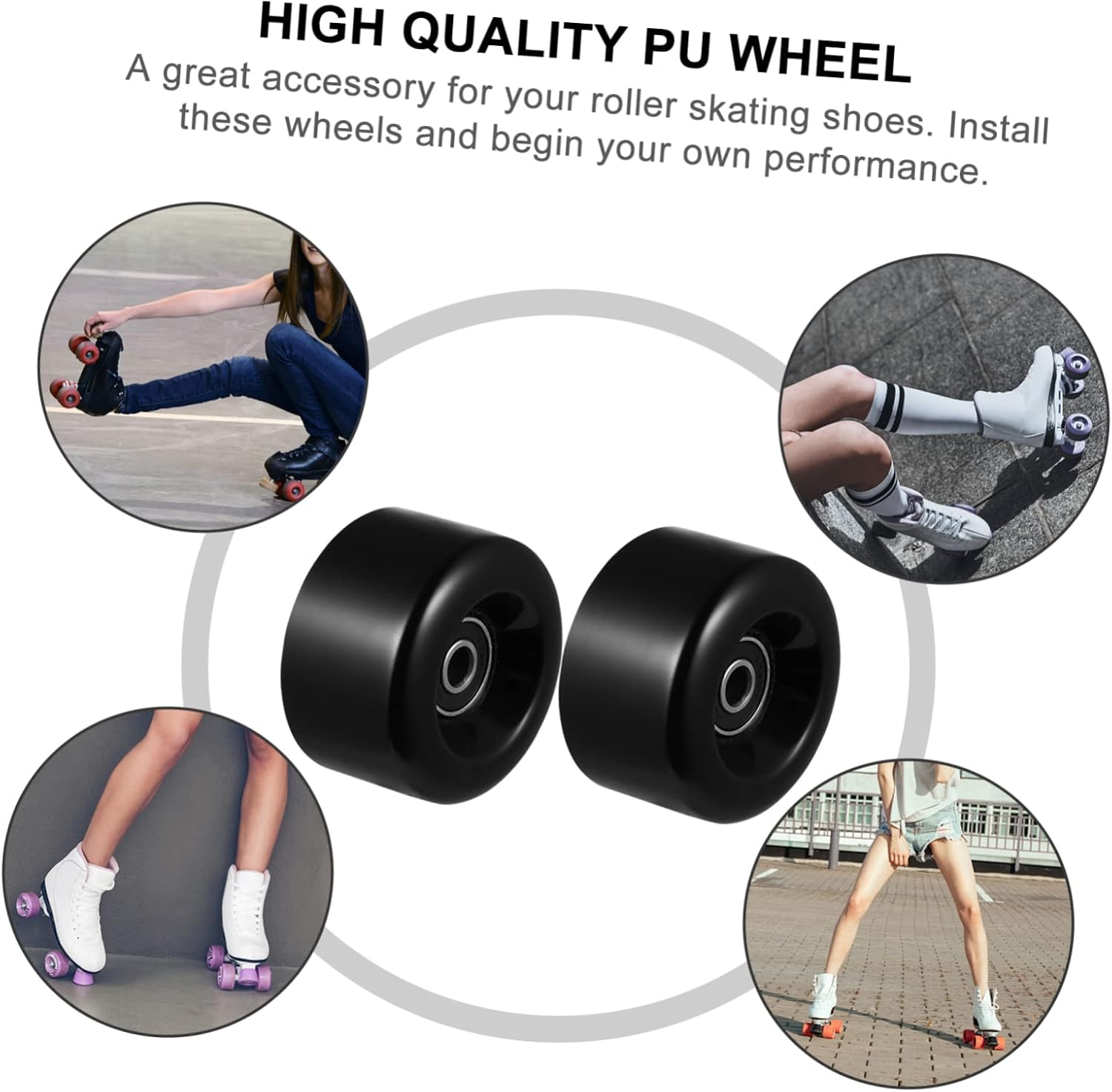 BESPORTBLE 4Pcs Wear-Resistant PU Skate Wheels with Bearings for Double Row Roller Skates Quad Replacement Accessories for Smooth Gliding and Enhanced Performance