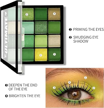 Boobeen Colorful Eyeshadow Palette Makeup - 16 Colors, Matte and Glitter Eyeshadows, Bright Eyeshadow Palette, Blendable, Easily Create a Dramatic and Glamorous Look Green