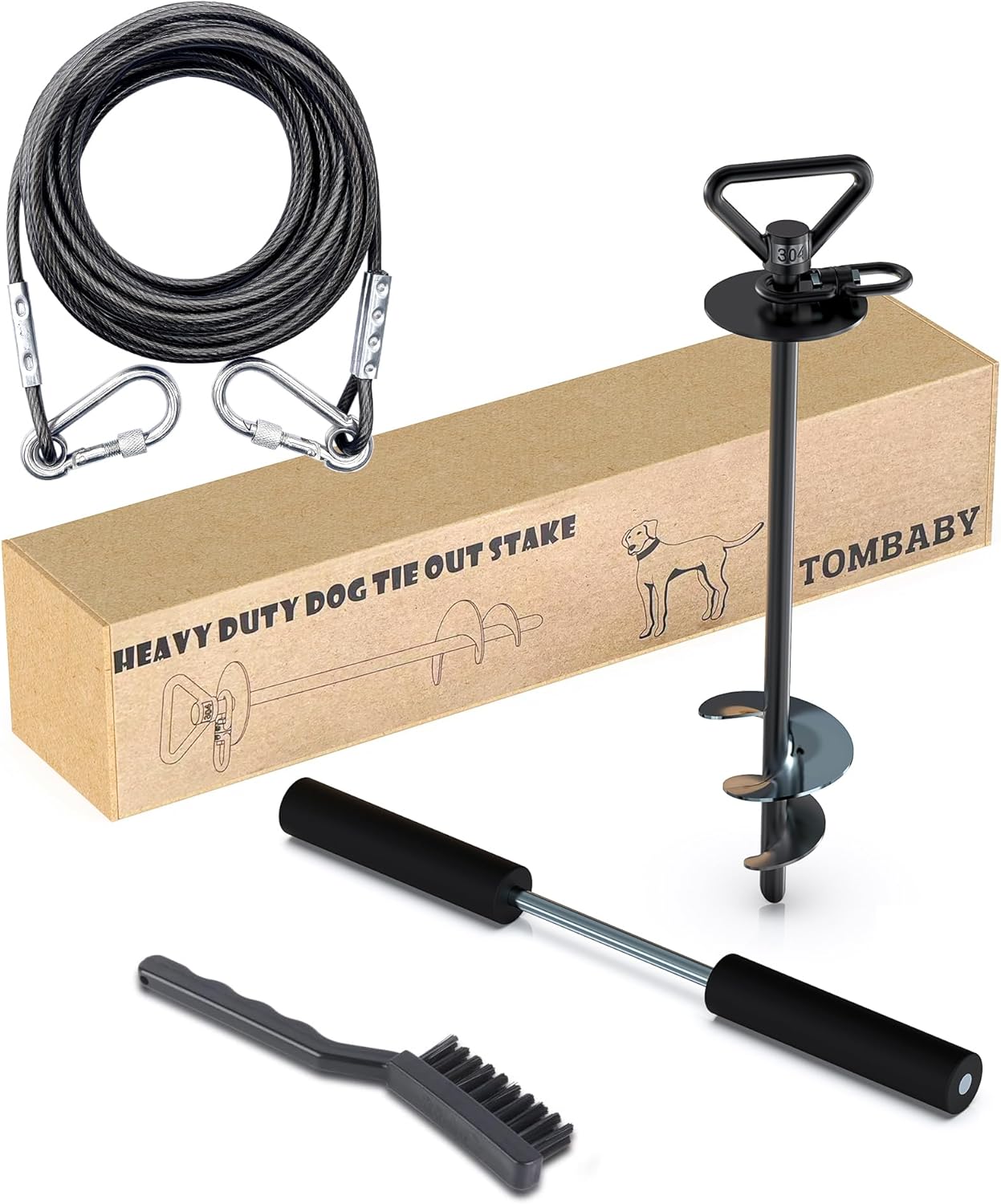 TOMBABY 20FT Dog Tie Out Cable & Stake for Dogs Up to 150lbs TOMBABY 20FT Dog Tie Out Cable & Stake for Dogs Up to 150lbs