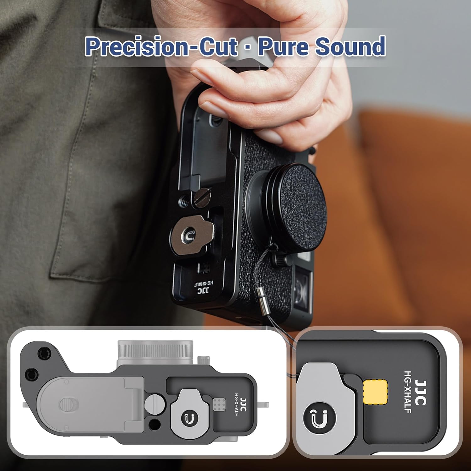 X Half Handgrip Hand Grip,Metal L-Shape Bracket Handle Holder for Fujifilm Fuji X Half Xhalf Camera,with Built-in Arca Quick Release Plate & Battery Compartment Opening Anti-Slip Microfiber Pad- Black - Image 5