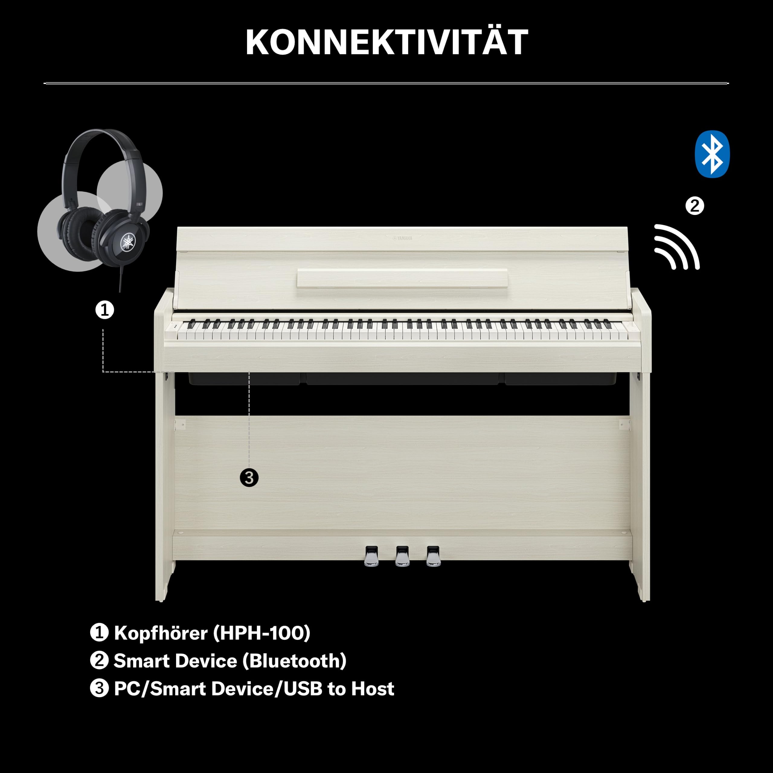 YAMAHA YDP-S36 Digitalpiano – 88 Gewichtete GHS-Tasten, CFX Concert Grand Sound, Schlankes Design, Bluetooth, 3 Pedale, Ideal für Zuhause & Anfänger – Weißbirke