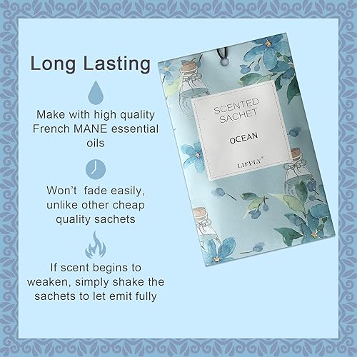 Miniatura 2 de Paquete de 14 sobres perfumados para cajones y armarios, lavanda, rosa, jazmín, océano, vainilla, sándalo, 6 aromas, caja de regalo