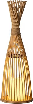 Vintiquewise Hand-Woven Tall Bamboo LED Floor Standing Lantern Bohemian Wicker Decorative Lamp and Farmhouse Accent for Living Rooms Entryways Patios and Garden, Small