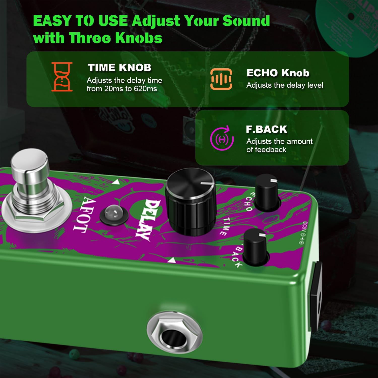 Analog Delay Guitar Pedal, Green Delay, Mini Size, True Bypass