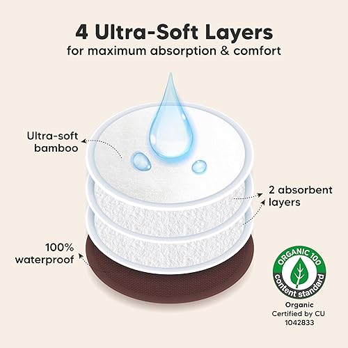 Vista 73 de Almohadillas de lactancia de viscosa de bambú orgánico, 14 almohadillas lavables para lactancia materna, bolsa de lavado, reutilizables