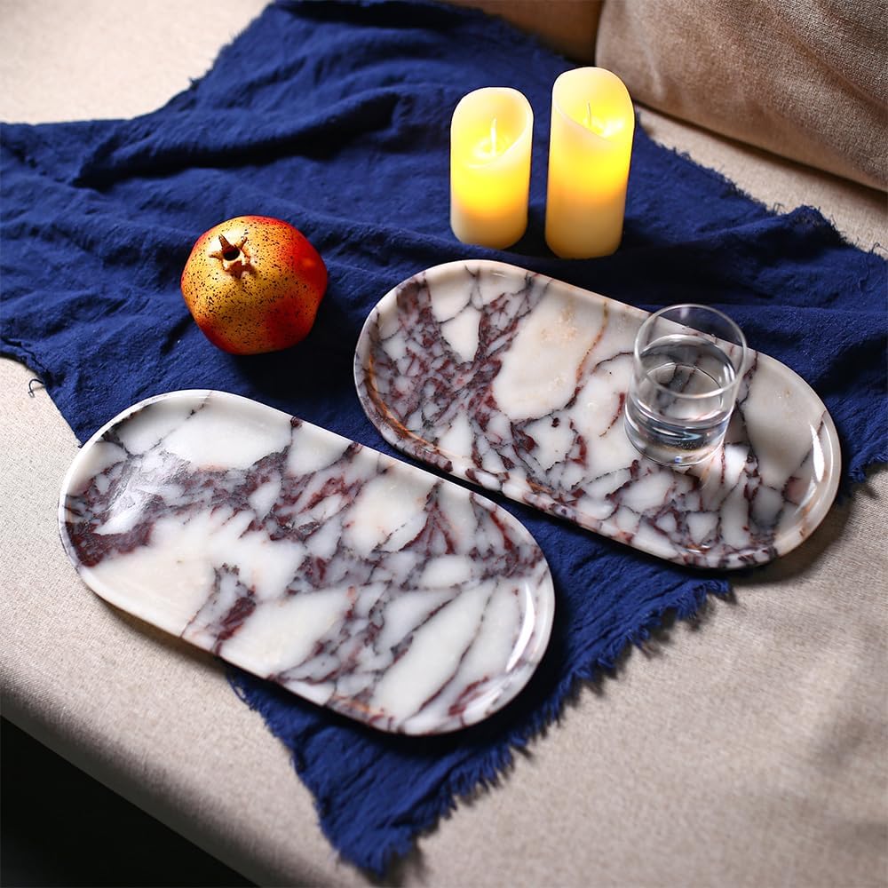 Natural Marble Tray, Coffee Table, Food, Fruit, Paper Cup, Cake Display, Coffee bar, Family Gatherings, Seasonal Holiday Decoration Tray(Viola-oval-11 x5 x0.7) - Image 9