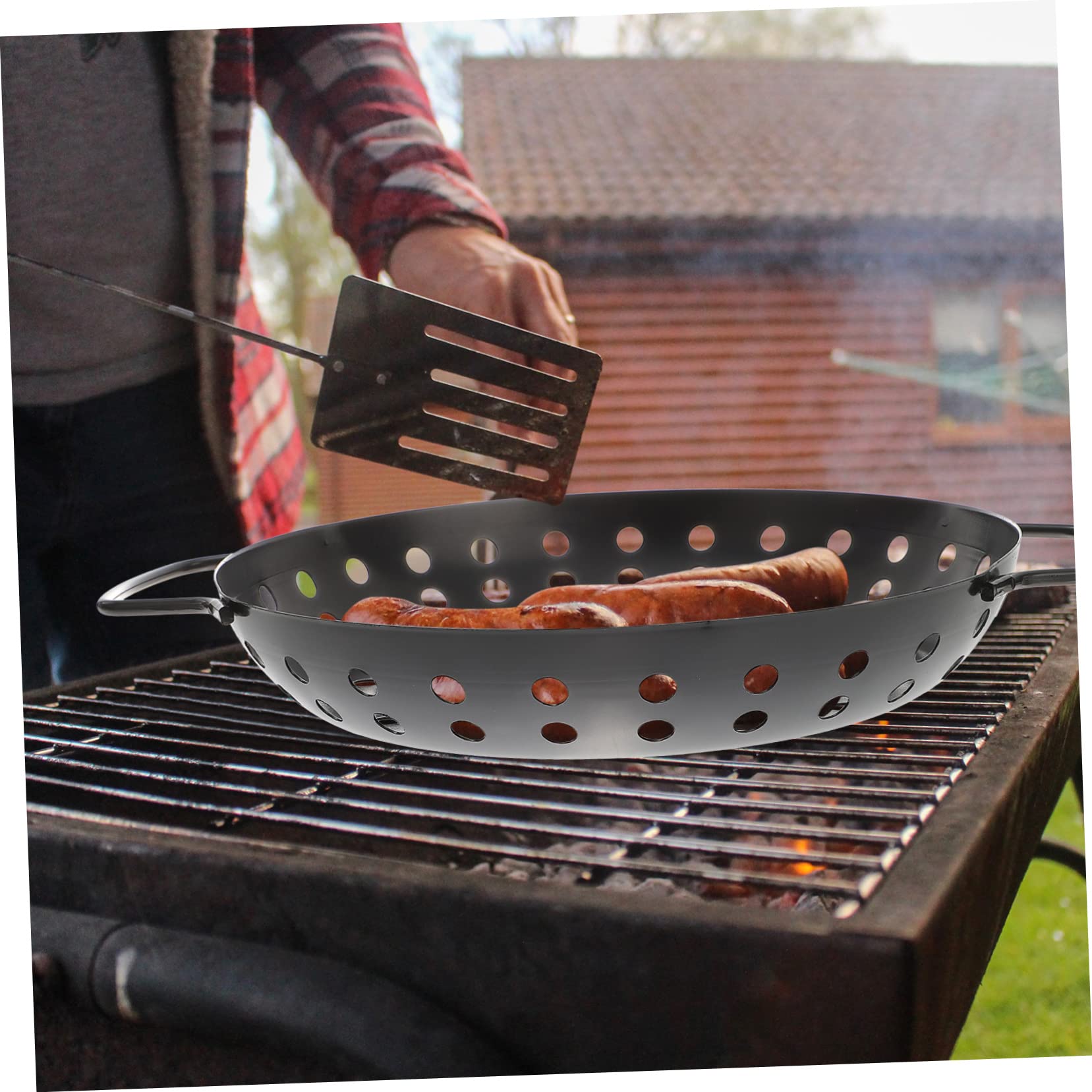 Toddmomy Portable Non Stick Grill Tray with Large Holes and Double Handles Durable Barbecue Plate for Outdoor Cooking for Vegetables and Fish for Grilling